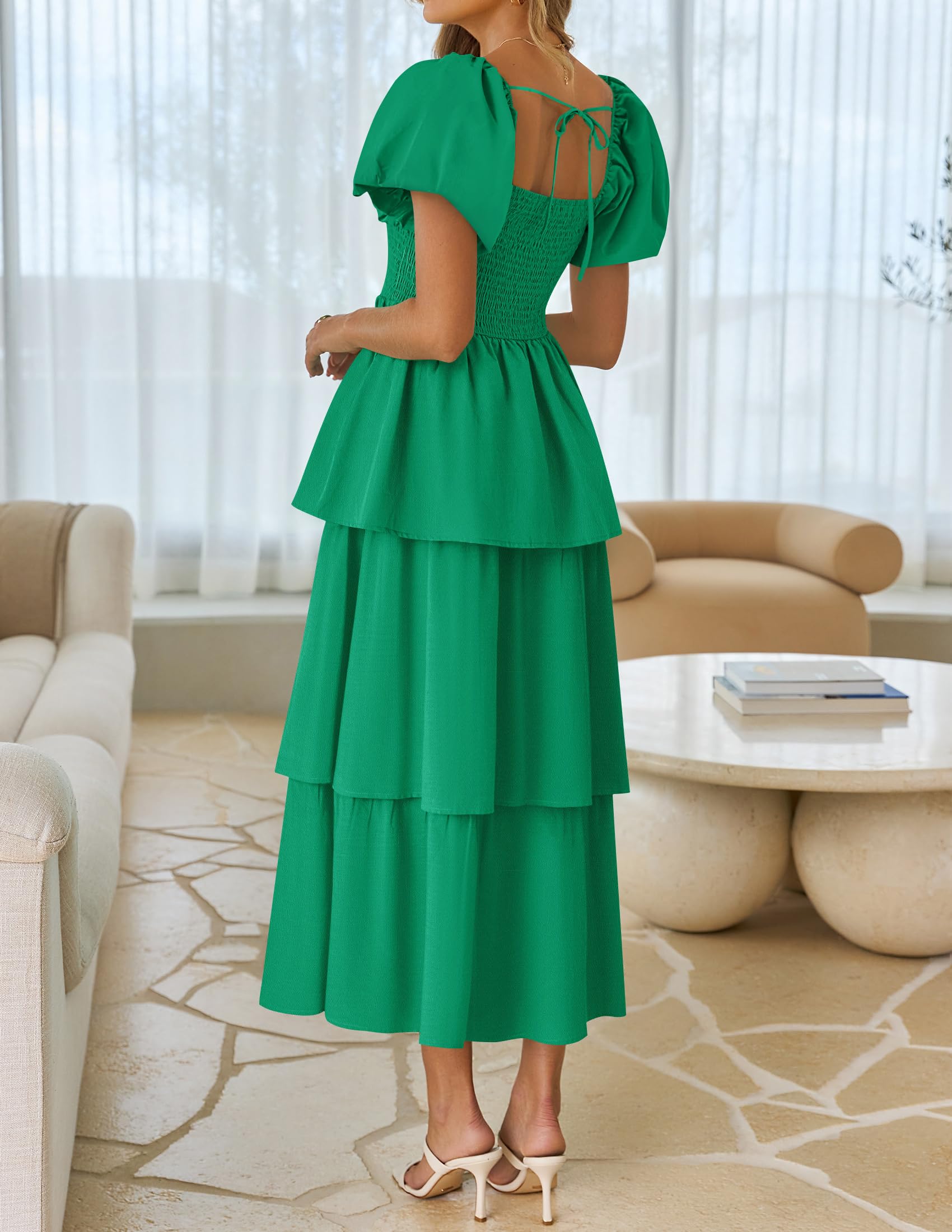 Foto 5 pulgar | Vestido Midi Zesica 2025 Summer Boho De Manga Corta Abullonada Para Mujer - Venta Internacional.