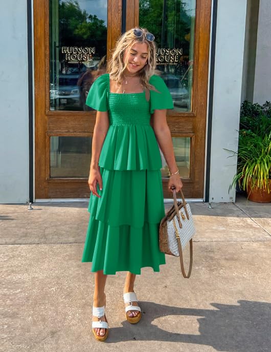 Foto 6 pulgar | Vestido Midi Zesica 2025 Summer Boho De Manga Corta Abullonada Para Mujer - Venta Internacional.