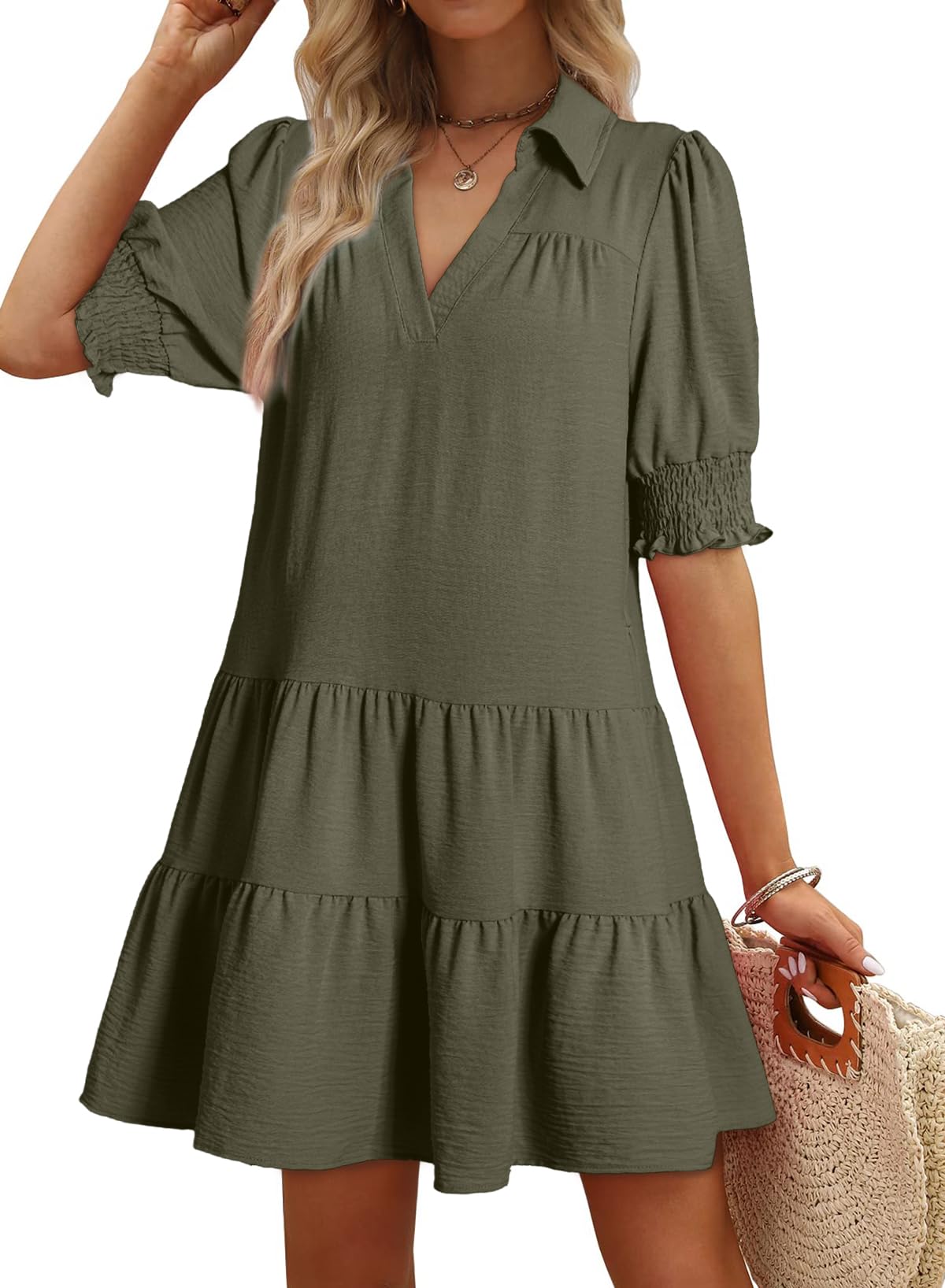 Foto 2 pulgar | Vestido Dokotoo 2025 Para Mujer, Casual, Verano, Cuello En V, Verde Oscuro - Venta Internacional.