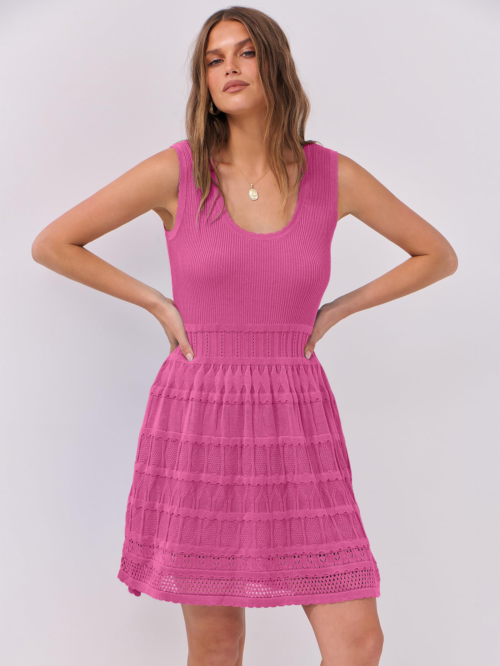 Foto 2 | Minivestido De Verano Anrabess Sin Mangas De Punto Sin Mangas Rosa Intenso - Venta Internacional.