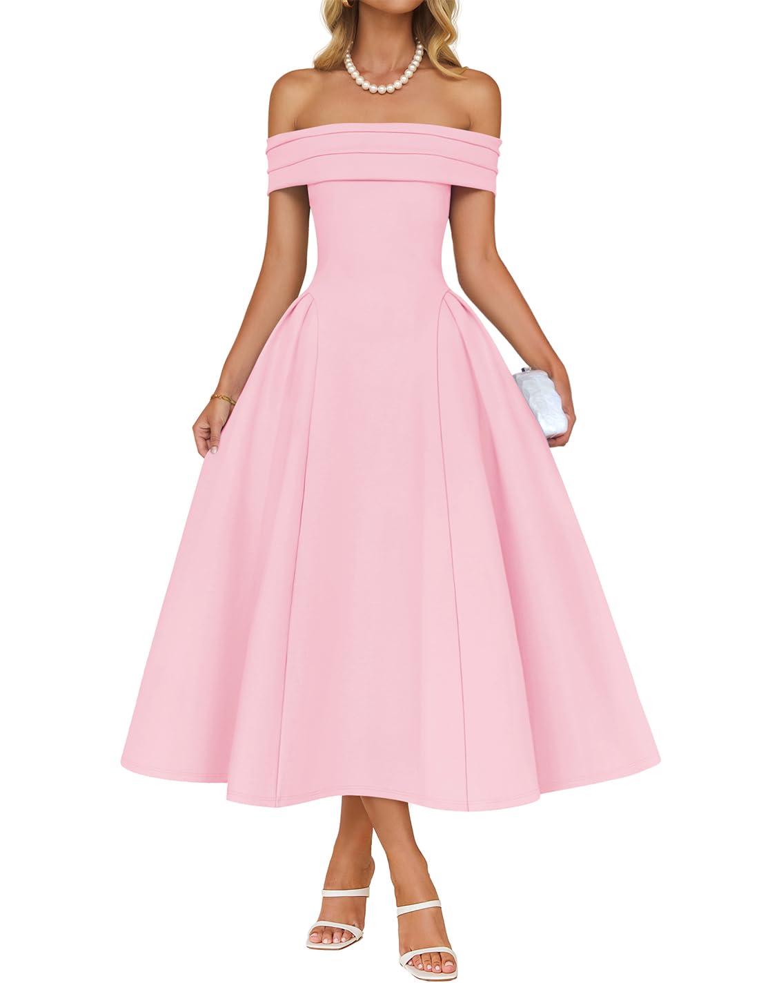 Foto 2 pulgar | Vestido De Cóctel Zesica Elegante Con Hombros Descubiertos, Línea A, Rosa - Venta Internacional.