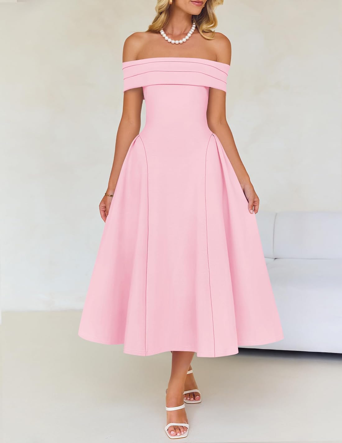Foto 3 pulgar | Vestido De Cóctel Zesica Elegante Con Hombros Descubiertos, Línea A, Rosa - Venta Internacional.