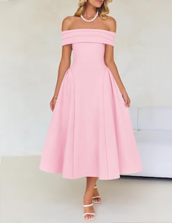Foto 2 | Vestido De Cóctel Zesica Elegante Con Hombros Descubiertos, Línea A, Rosa - Venta Internacional.