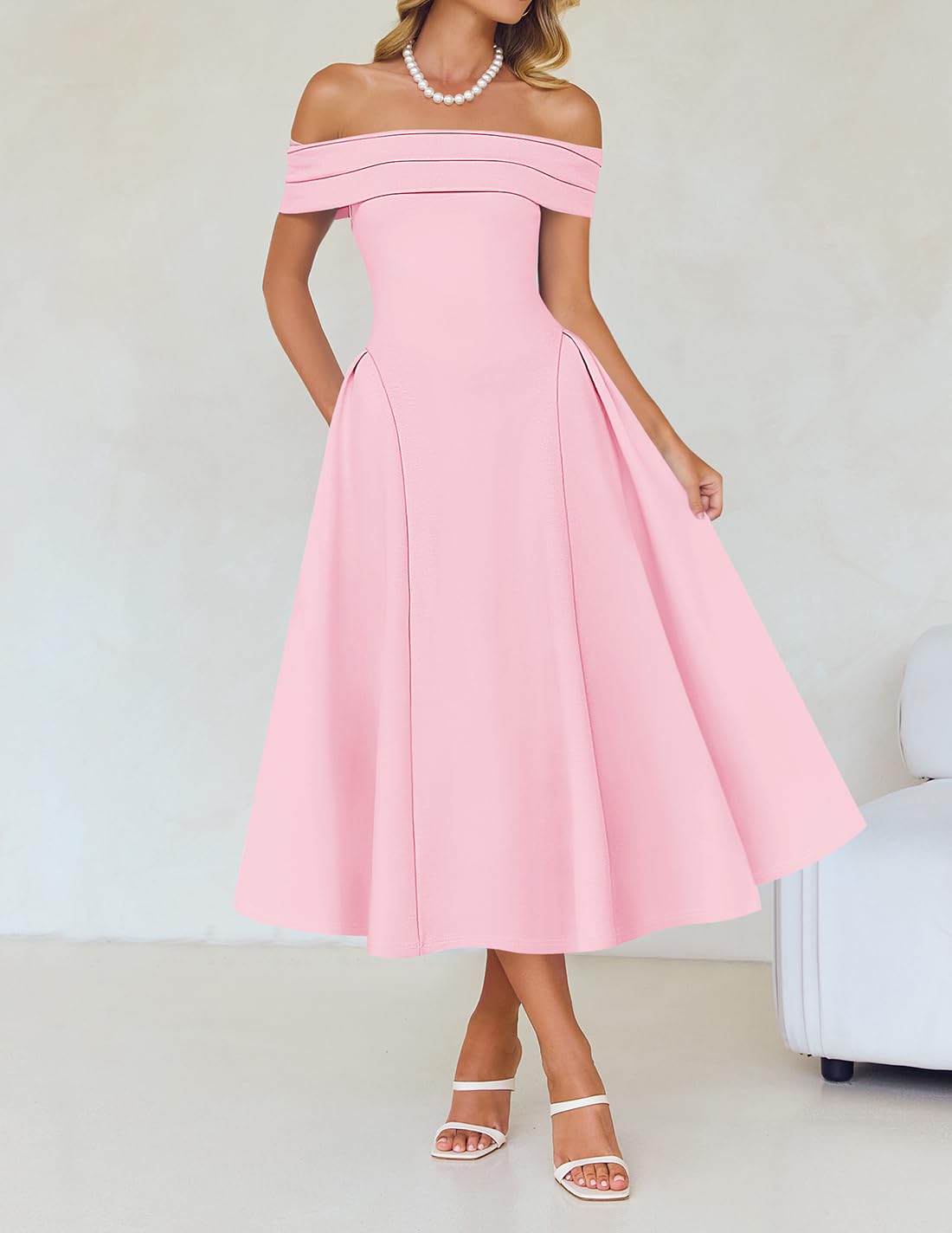 Foto 4 pulgar | Vestido De Cóctel Zesica Elegante Con Hombros Descubiertos, Línea A, Rosa - Venta Internacional.