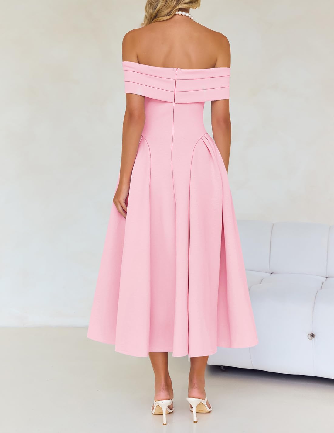 Foto 5 pulgar | Vestido De Cóctel Zesica Elegante Con Hombros Descubiertos, Línea A, Rosa - Venta Internacional.