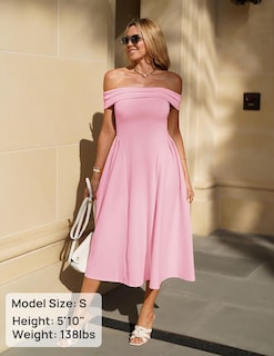 Foto 6 | Vestido De Cóctel Zesica Elegante Con Hombros Descubiertos, Línea A, Rosa - Venta Internacional.