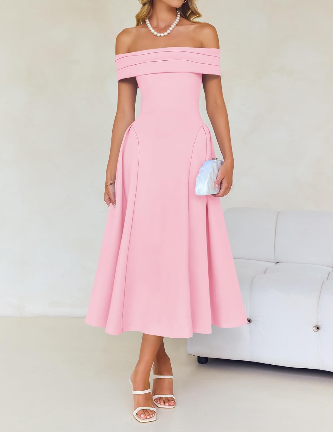 Foto 8 pulgar | Vestido De Cóctel Zesica Elegante Con Hombros Descubiertos, Línea A, Rosa - Venta Internacional.