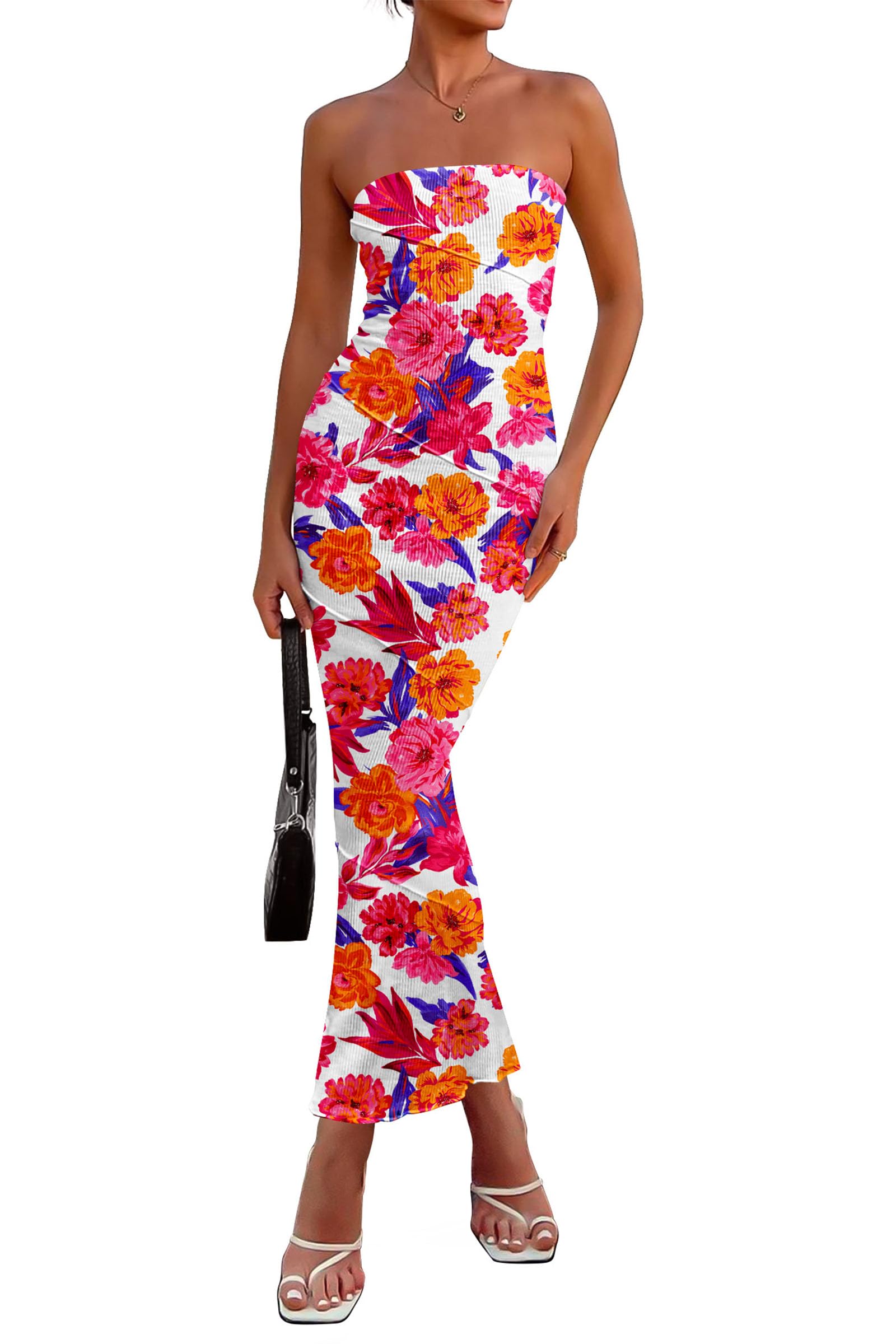 Foto 2 pulgar | Vestido Largo Prettygarden Para Mujer, Verano 2025, Floral, Blanco - Venta Internacional.