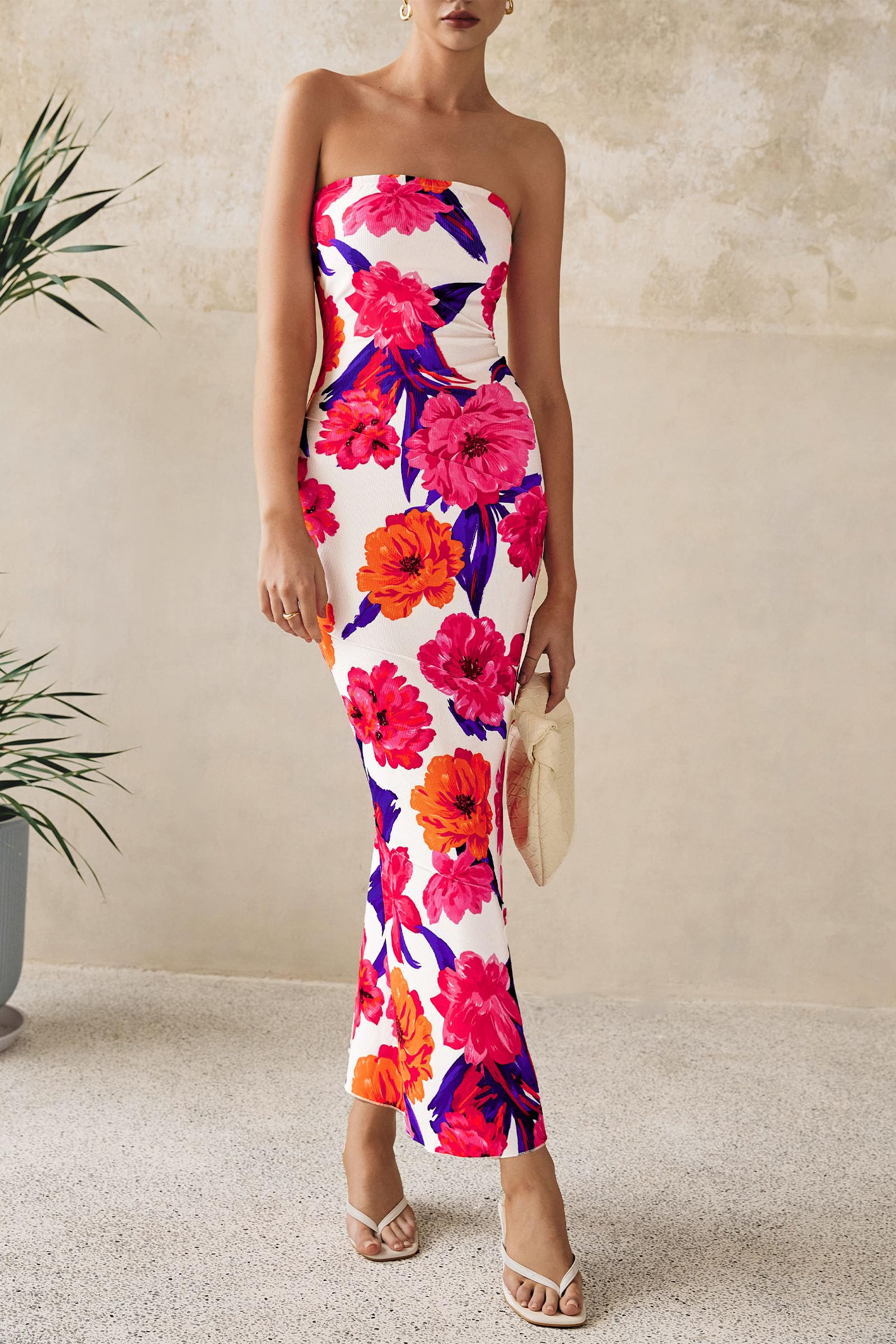 Foto 4 pulgar | Vestido Largo Prettygarden Para Mujer, Verano 2025, Floral, Blanco - Venta Internacional.