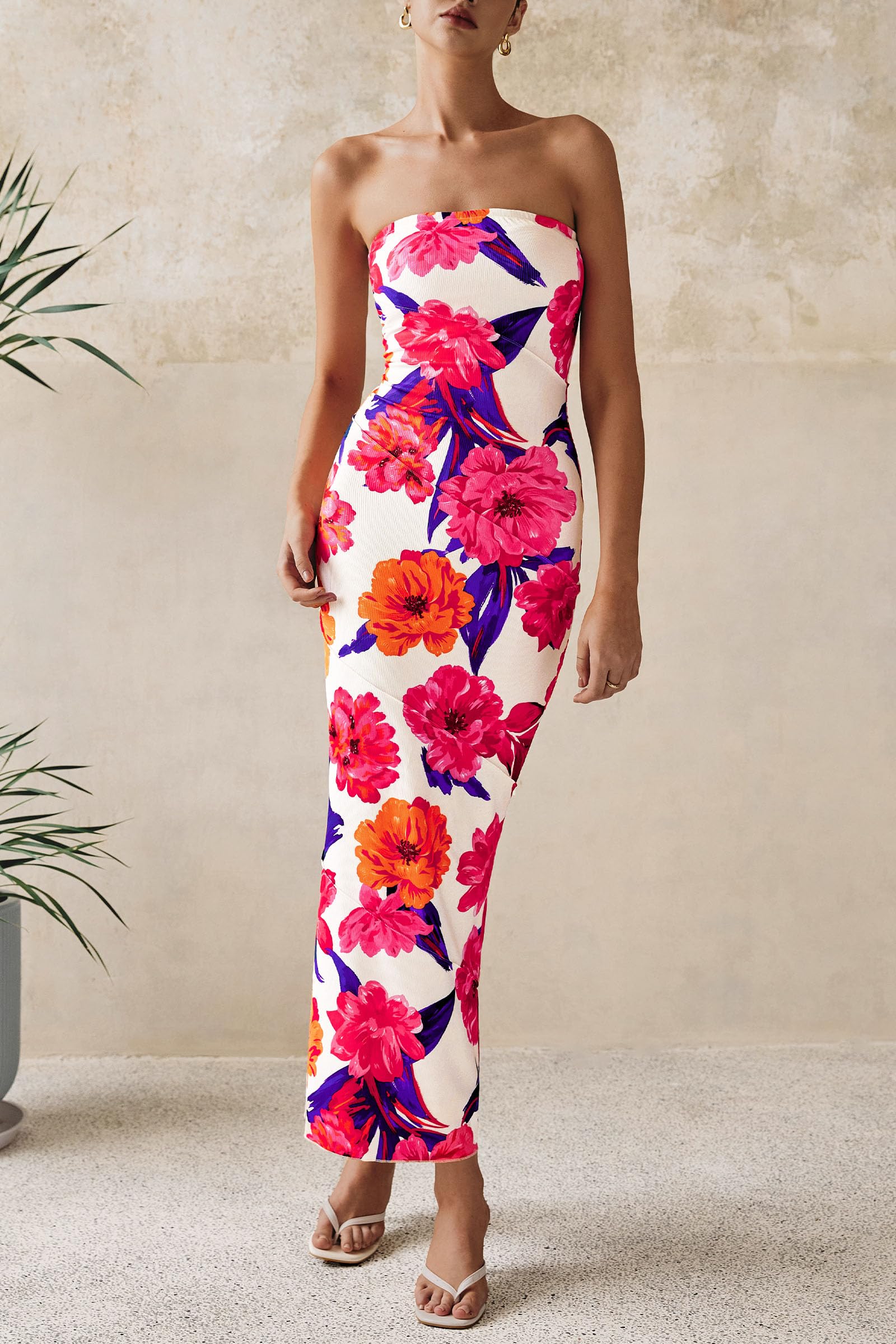 Foto 5 pulgar | Vestido Largo Prettygarden Para Mujer, Verano 2025, Floral, Blanco - Venta Internacional.