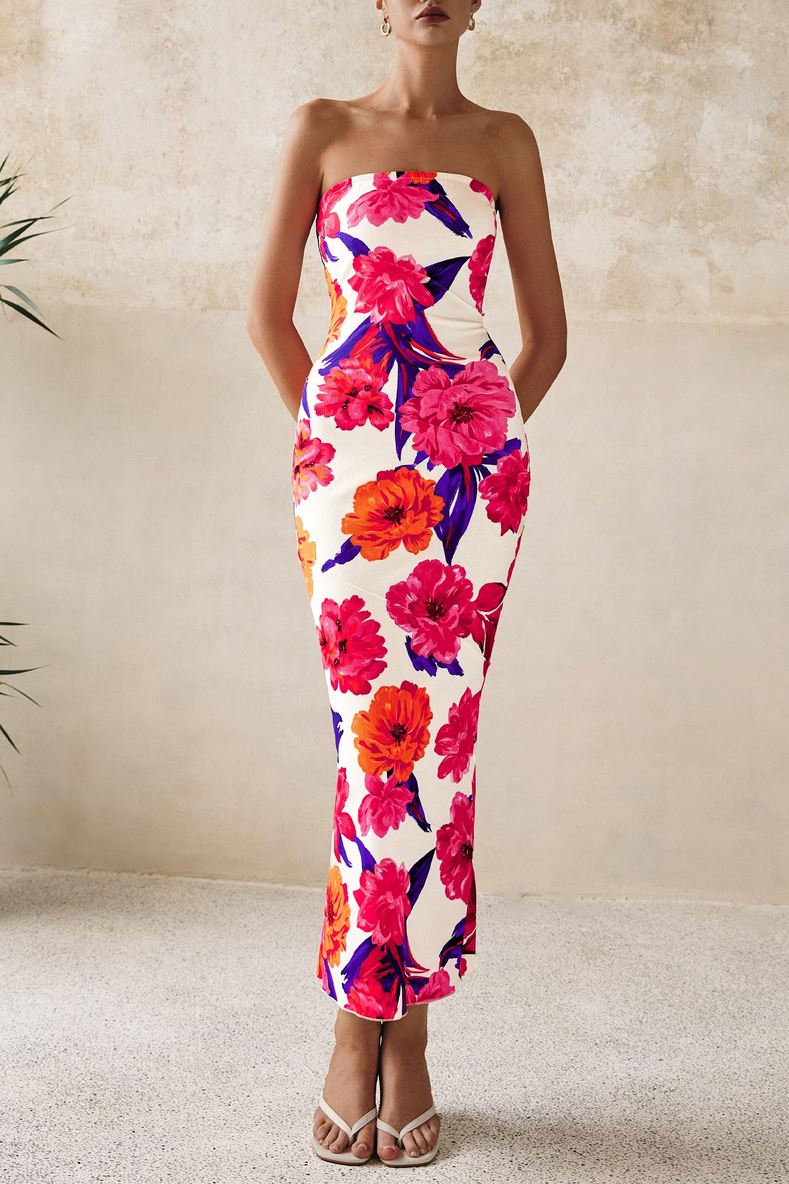 Foto 6 pulgar | Vestido Largo Prettygarden Para Mujer, Verano 2025, Floral, Blanco - Venta Internacional.