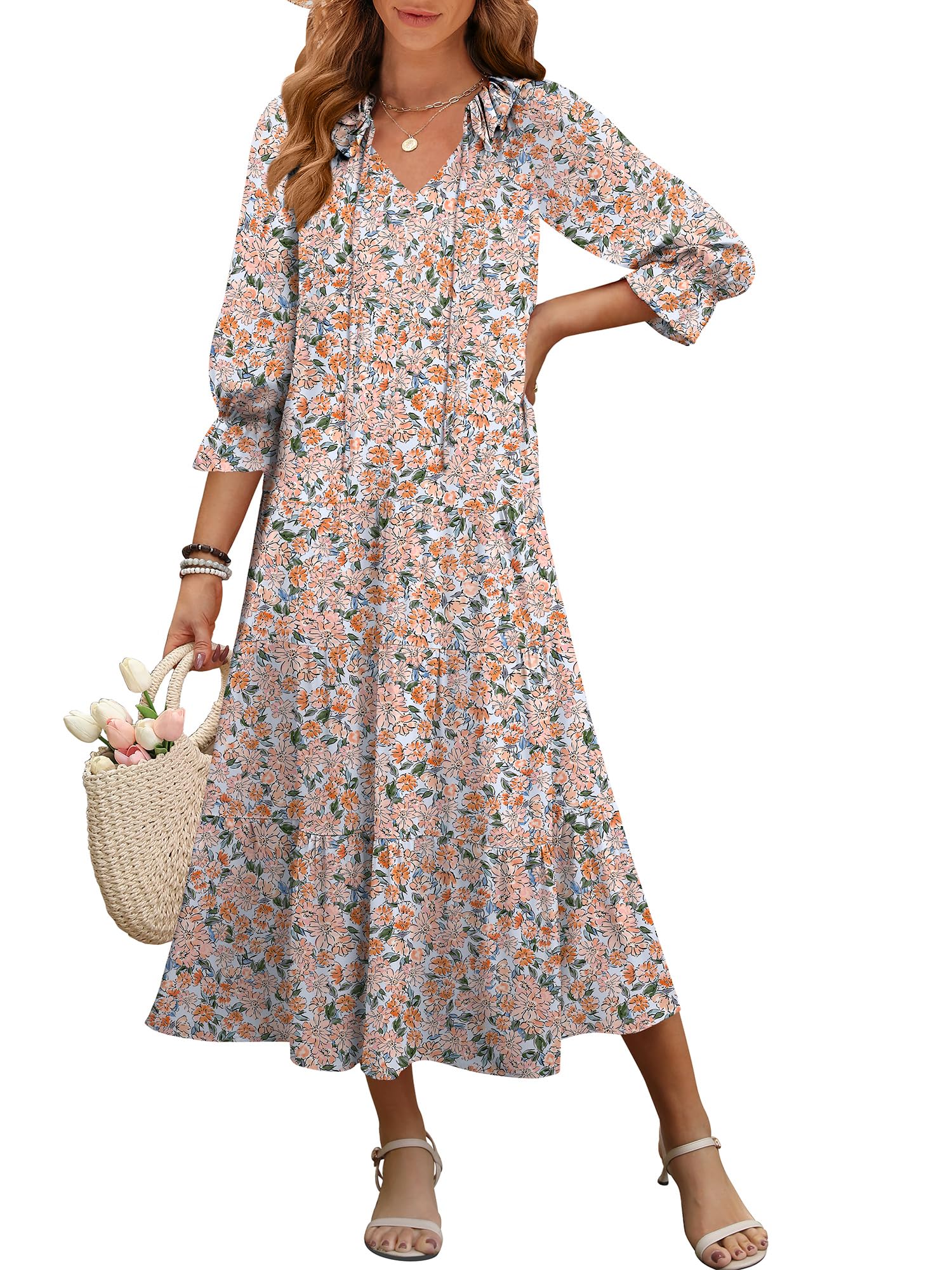 Foto 2 pulgar | Vestido Largo Anrabess Con Estampado Floral De Verano Con Cuello En V Para Mujer - Venta Internacional.