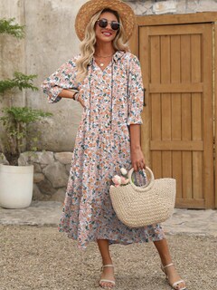 Foto 3 | Vestido Largo Anrabess Con Estampado Floral De Verano Con Cuello En V Para Mujer - Venta Internacional.