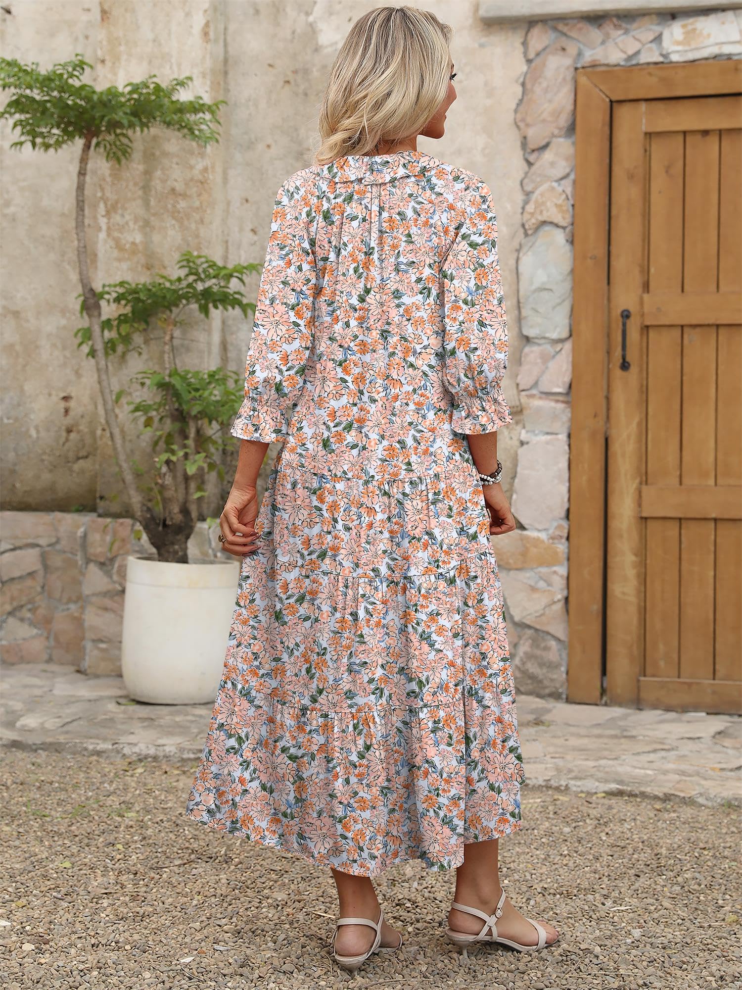 Foto 6 pulgar | Vestido Largo Anrabess Con Estampado Floral De Verano Con Cuello En V Para Mujer - Venta Internacional.