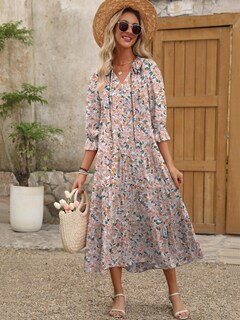 Foto 6 | Vestido Largo Anrabess Con Estampado Floral De Verano Con Cuello En V Para Mujer - Venta Internacional.