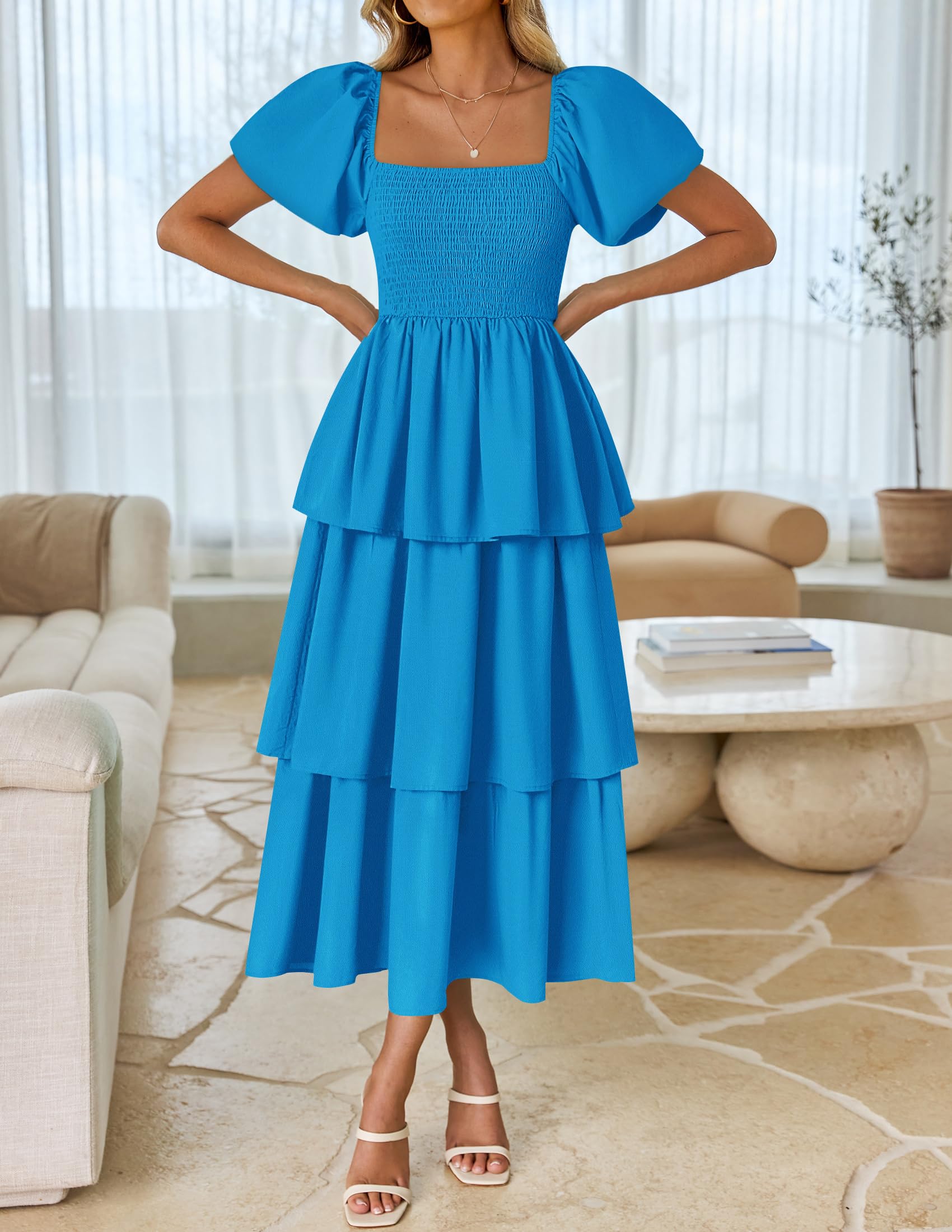 Foto 3 pulgar | Vestido Zesica Para Mujer 2025, Estilo Bohemio, Midi, Azul, Talla Xl - Venta Internacional.