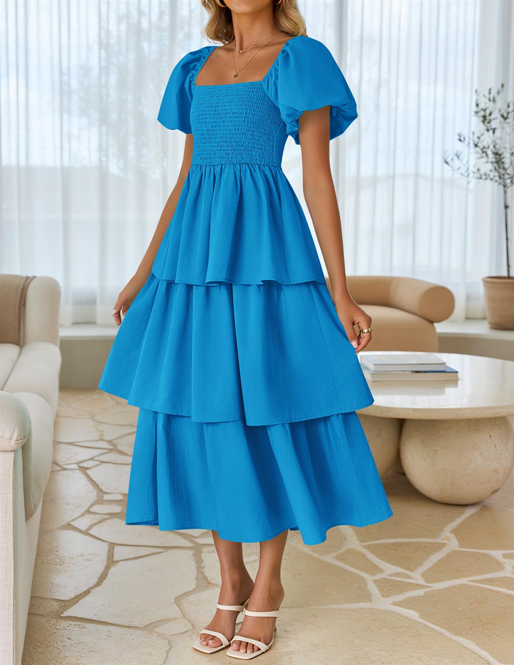 Foto 4 pulgar | Vestido Zesica Para Mujer 2025, Estilo Bohemio, Midi, Azul, Talla Xl - Venta Internacional.