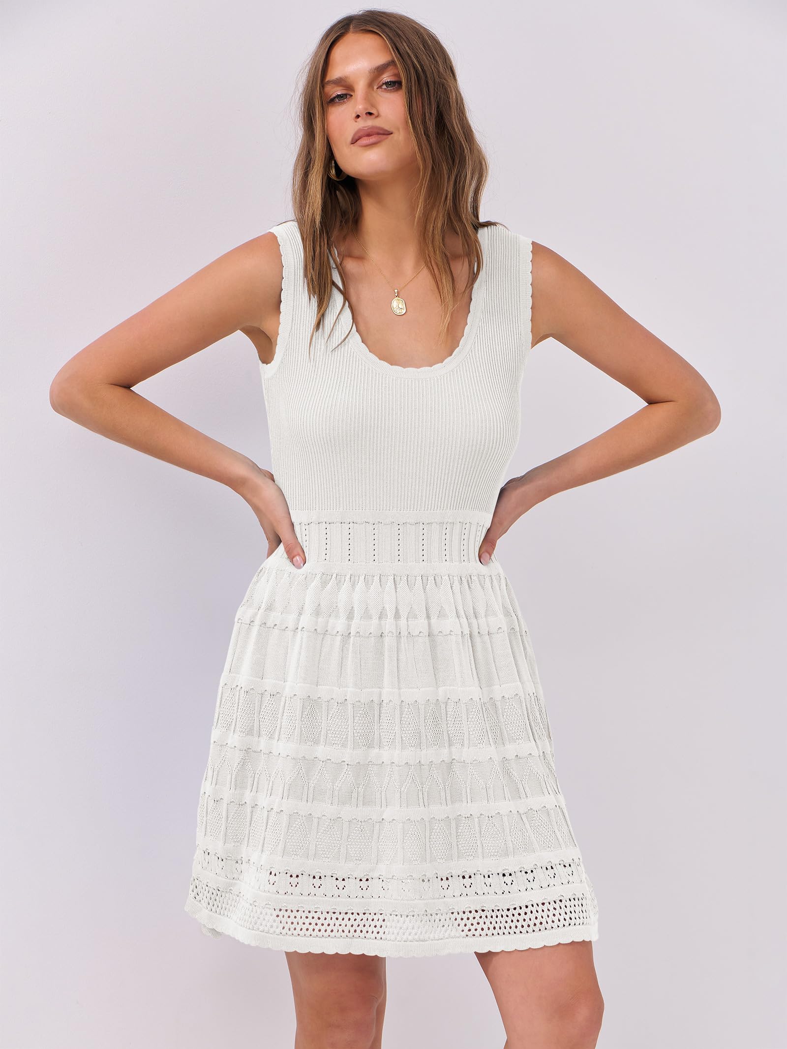 Foto 3 pulgar | Vestido Anrabess De Verano, Minivestido De Punto Sin Mangas, Blanco Y Viscosa - Venta Internacional.