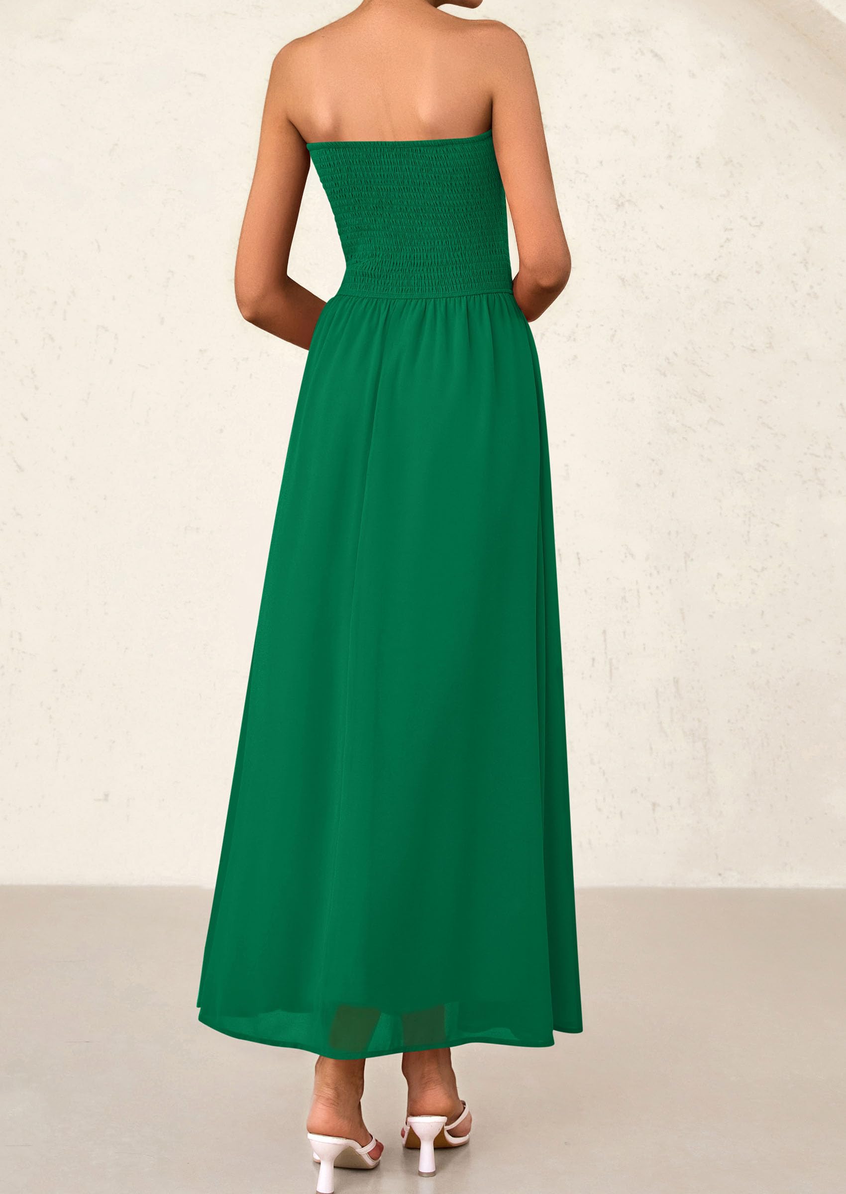 Foto 3 pulgar | Vestido De Invitada De Boda Prettygarden Tube Top Maxi Verde Oscuro - Venta Internacional.