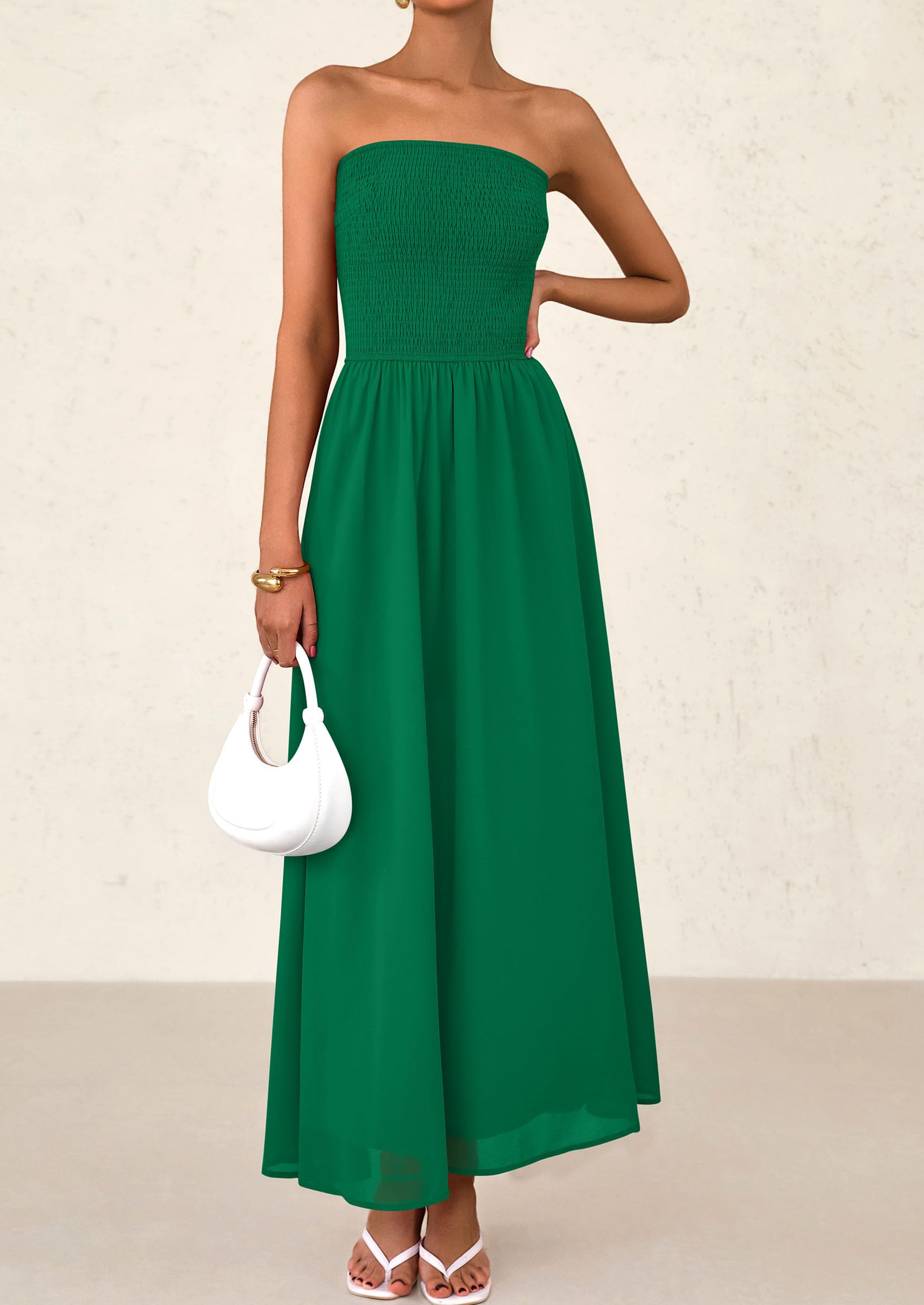 Foto 4 pulgar | Vestido De Invitada De Boda Prettygarden Tube Top Maxi Verde Oscuro - Venta Internacional.
