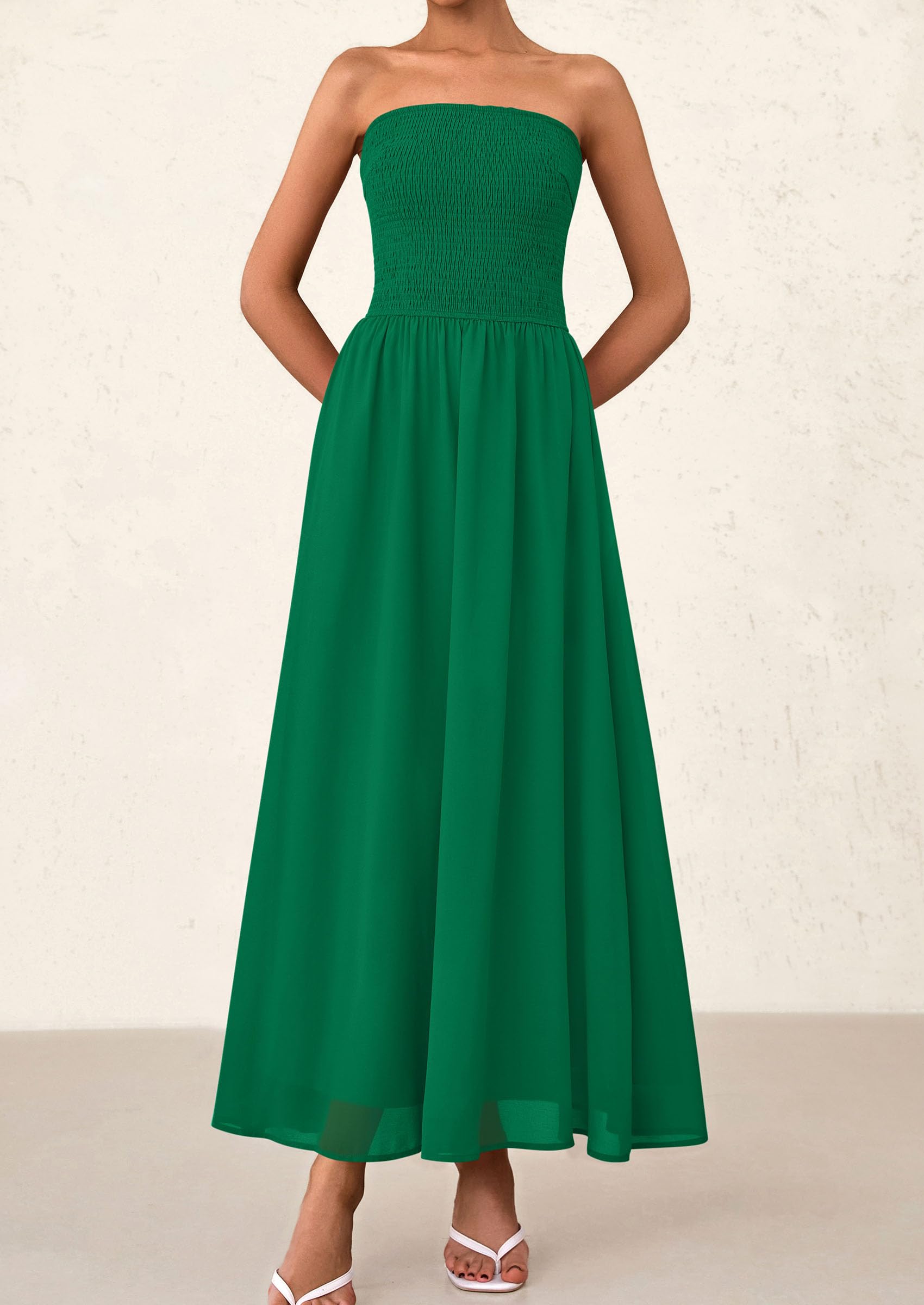 Foto 6 pulgar | Vestido De Invitada De Boda Prettygarden Tube Top Maxi Verde Oscuro - Venta Internacional.
