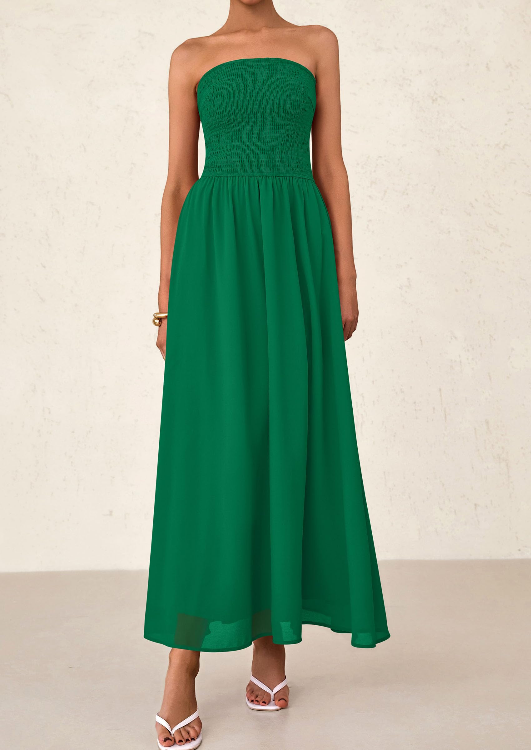 Foto 8 pulgar | Vestido De Invitada De Boda Prettygarden Tube Top Maxi Verde Oscuro - Venta Internacional.