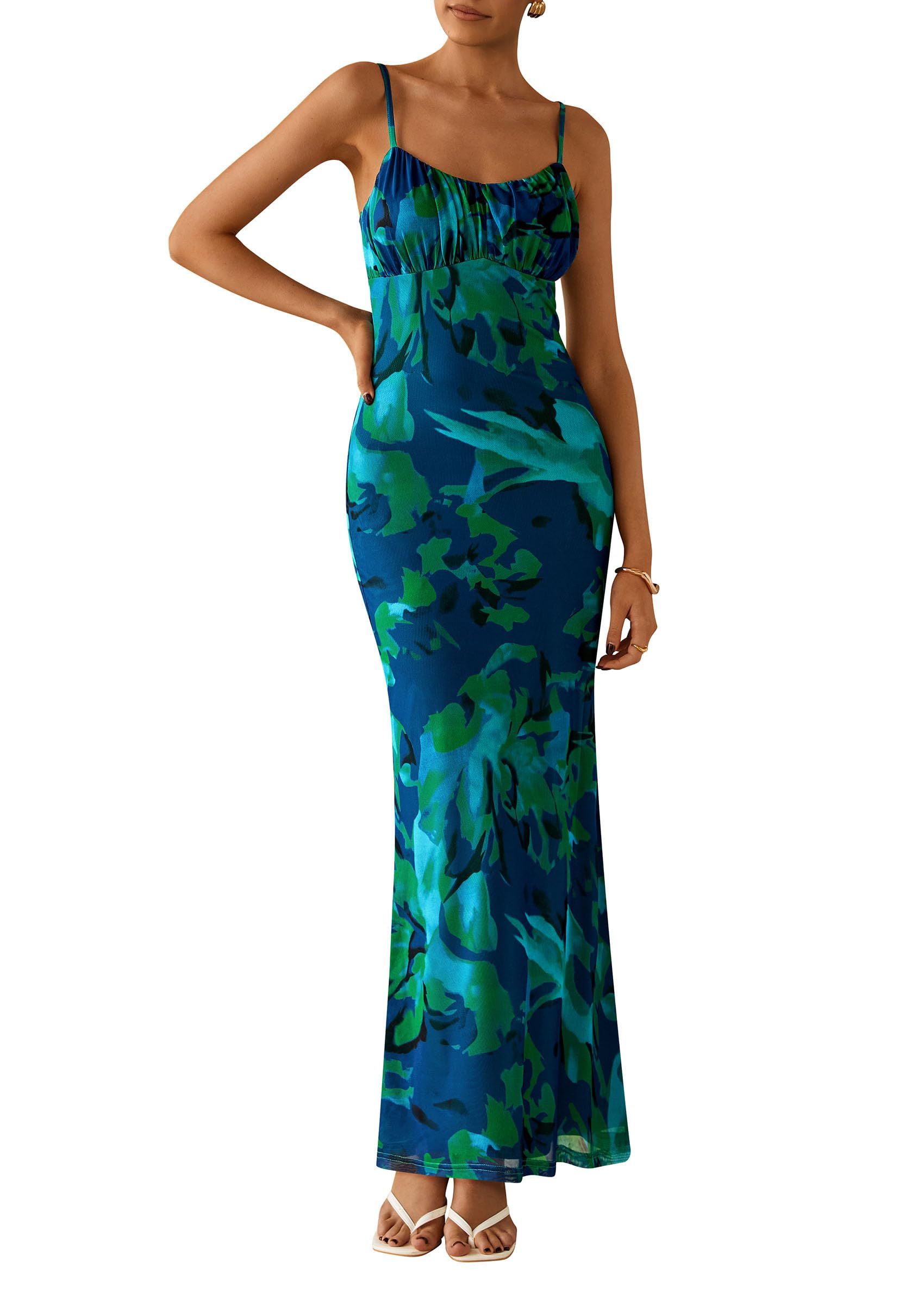 Vestido Largo Prettygarden Para Mujer, Ajustado Con Estampado Floral, Verde, Talla L - Venta Internacional.