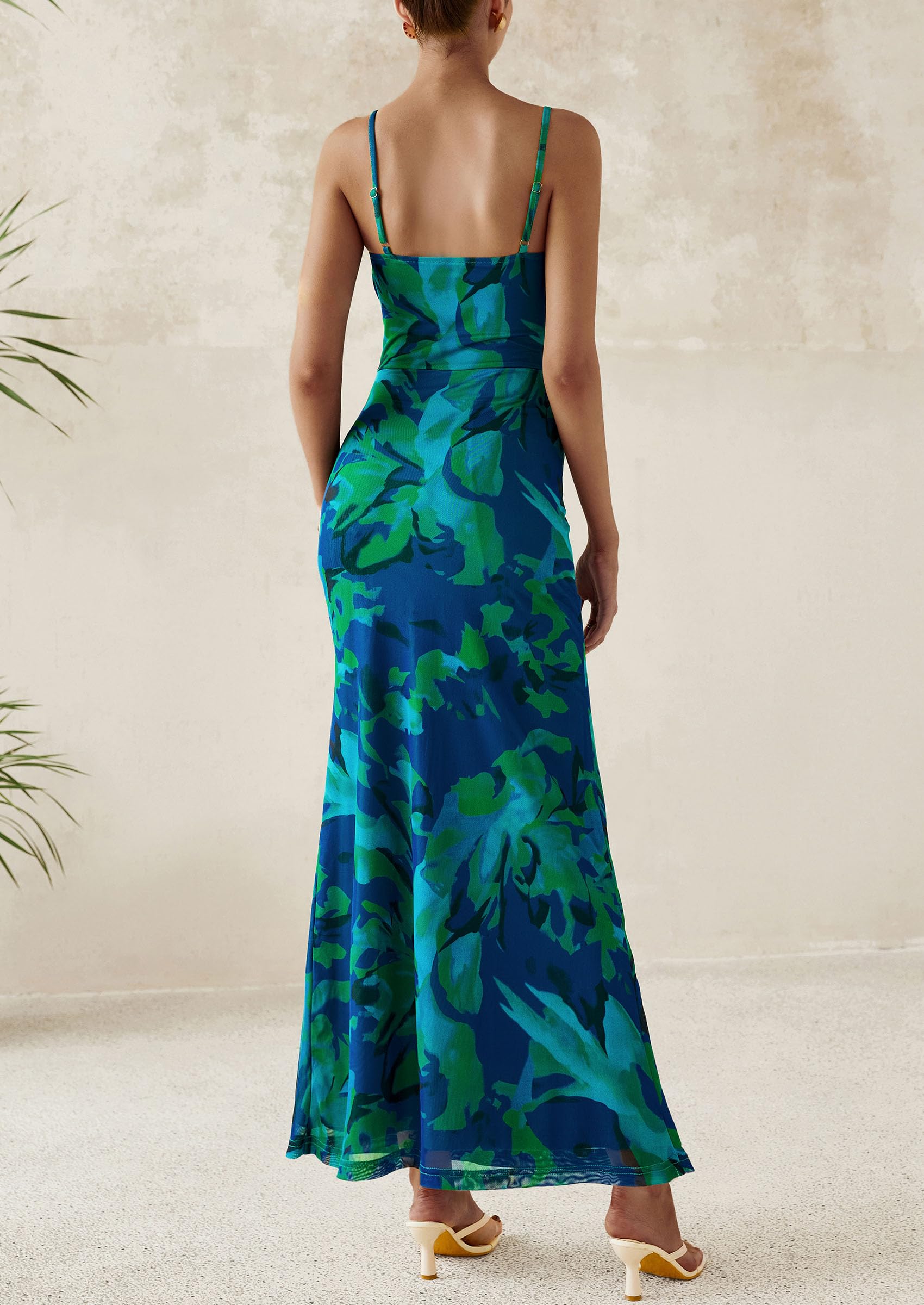 Foto 3 pulgar | Vestido Largo Prettygarden Para Mujer, Ajustado Con Estampado Floral, Verde, Talla L - Venta Internacional.