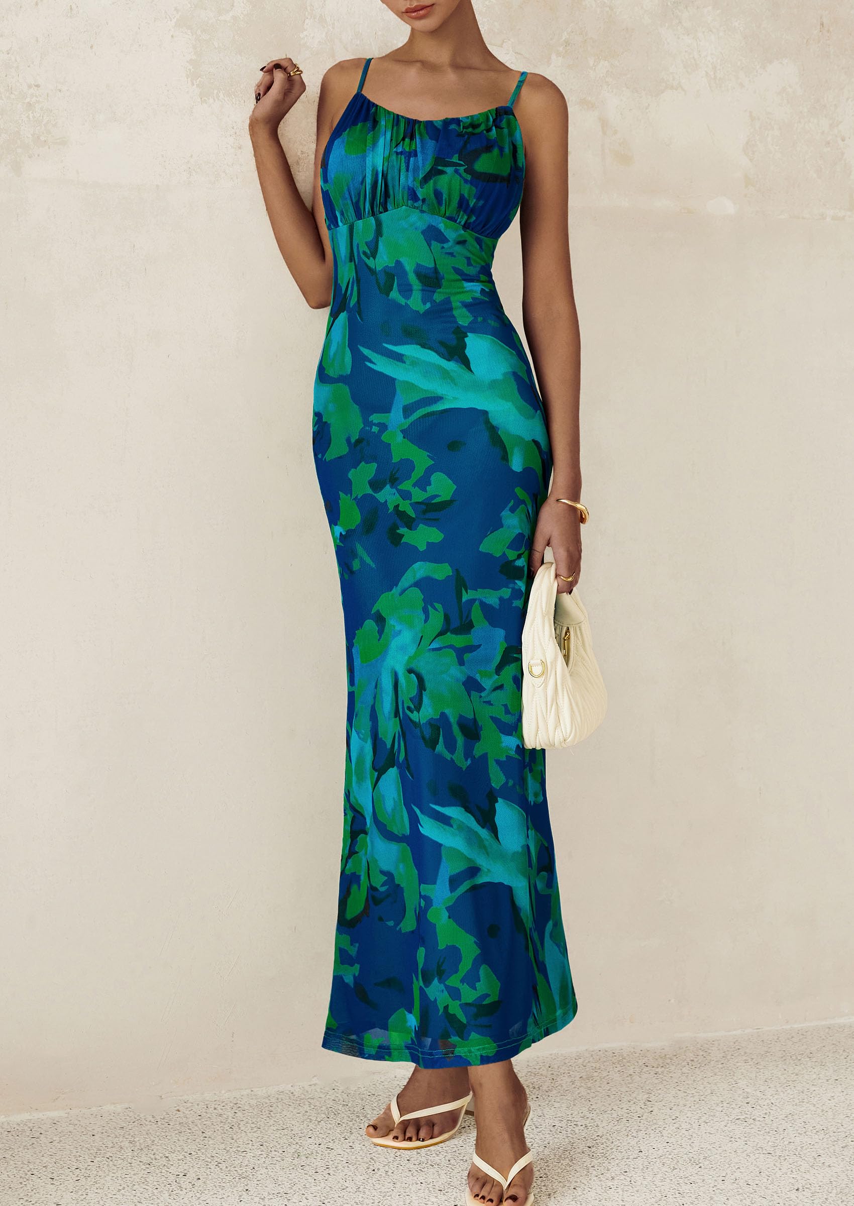 Foto 4 pulgar | Vestido Largo Prettygarden Para Mujer, Ajustado Con Estampado Floral, Verde, Talla L - Venta Internacional.