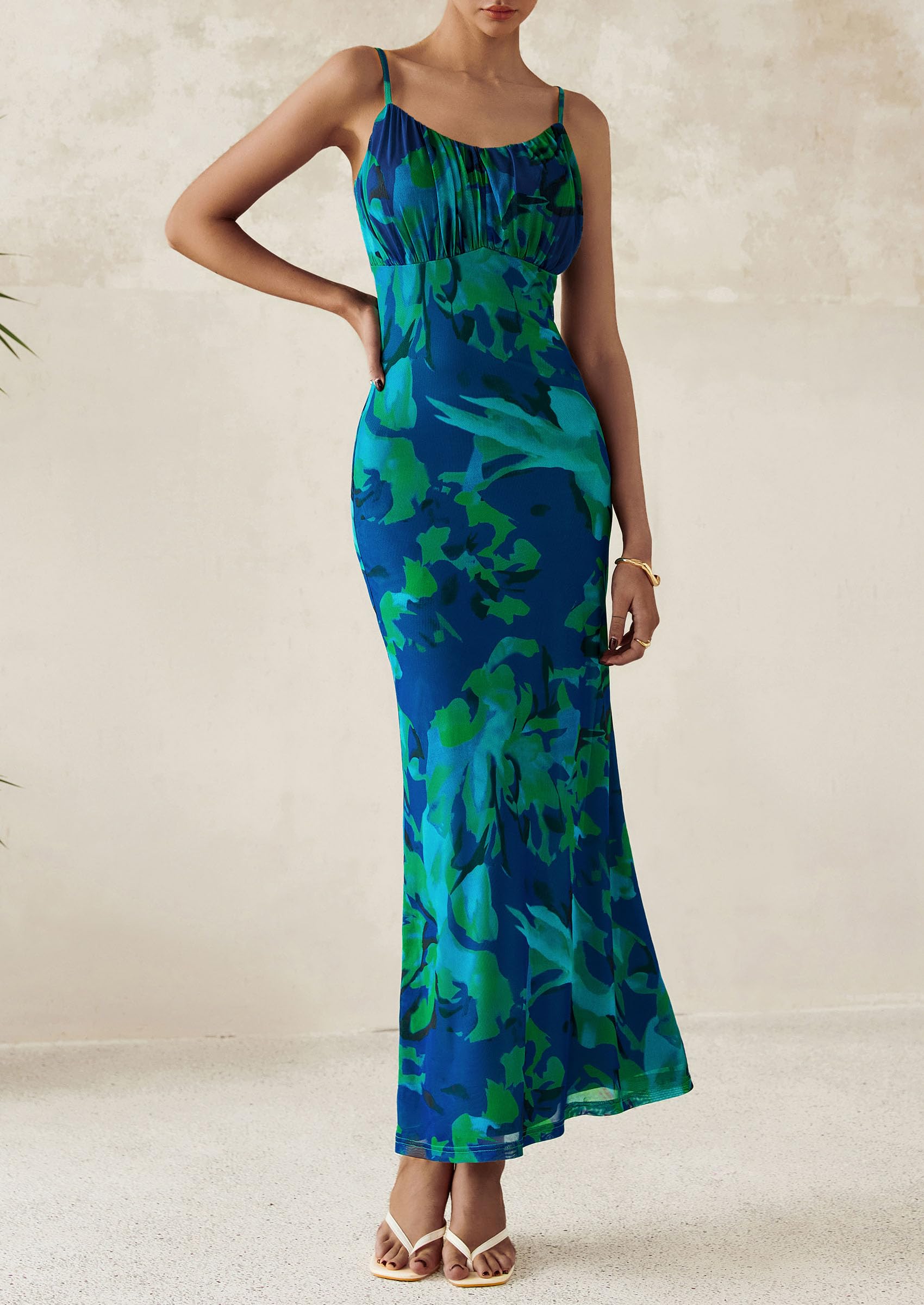 Foto 5 pulgar | Vestido Largo Prettygarden Para Mujer, Ajustado Con Estampado Floral, Verde, Talla L - Venta Internacional.