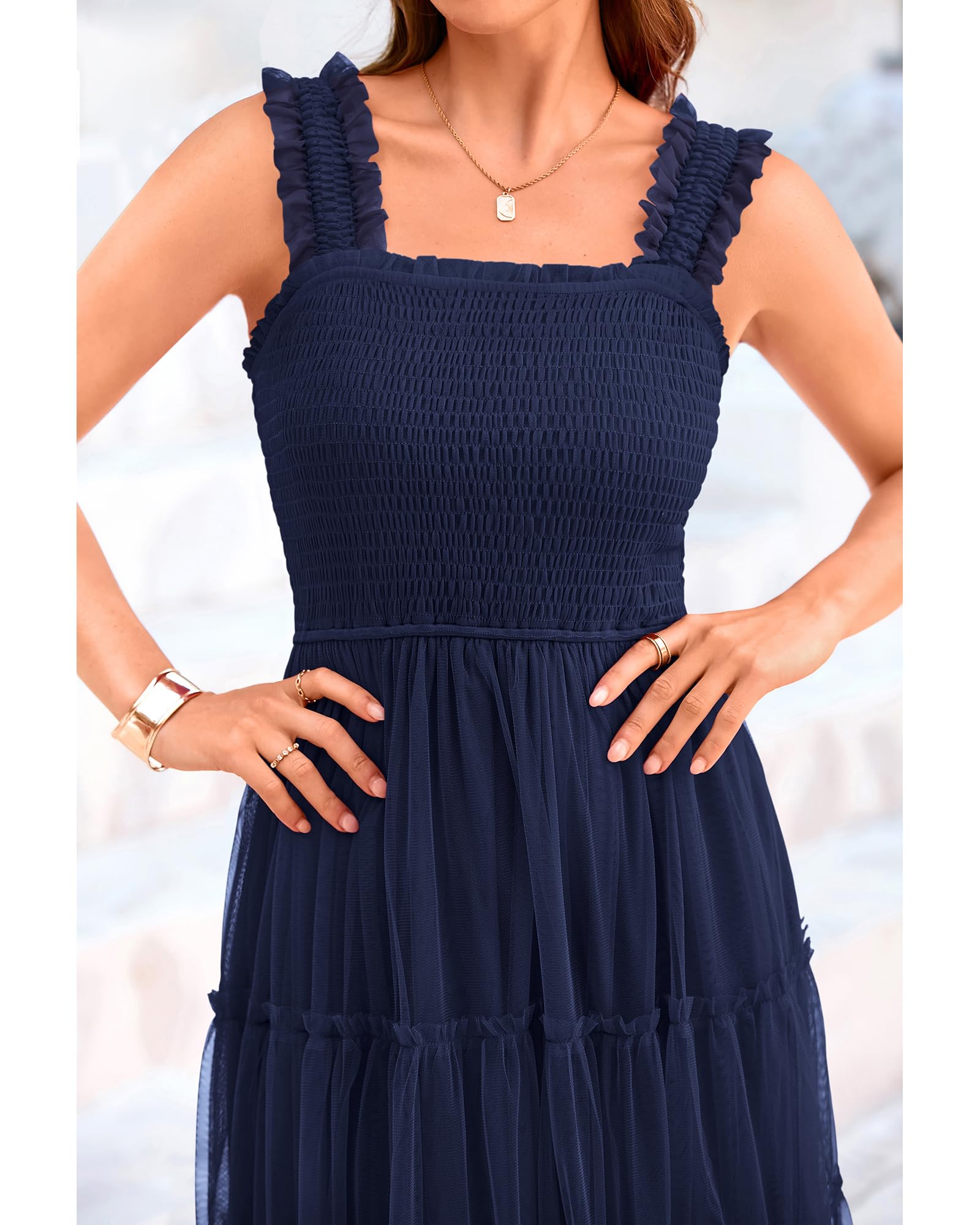 Foto 5 | Vestido Btfbm Para Mujer 2025, Verano, Sin Mangas, Cuello Cuadrado, Azul Marino - Venta Internacional.