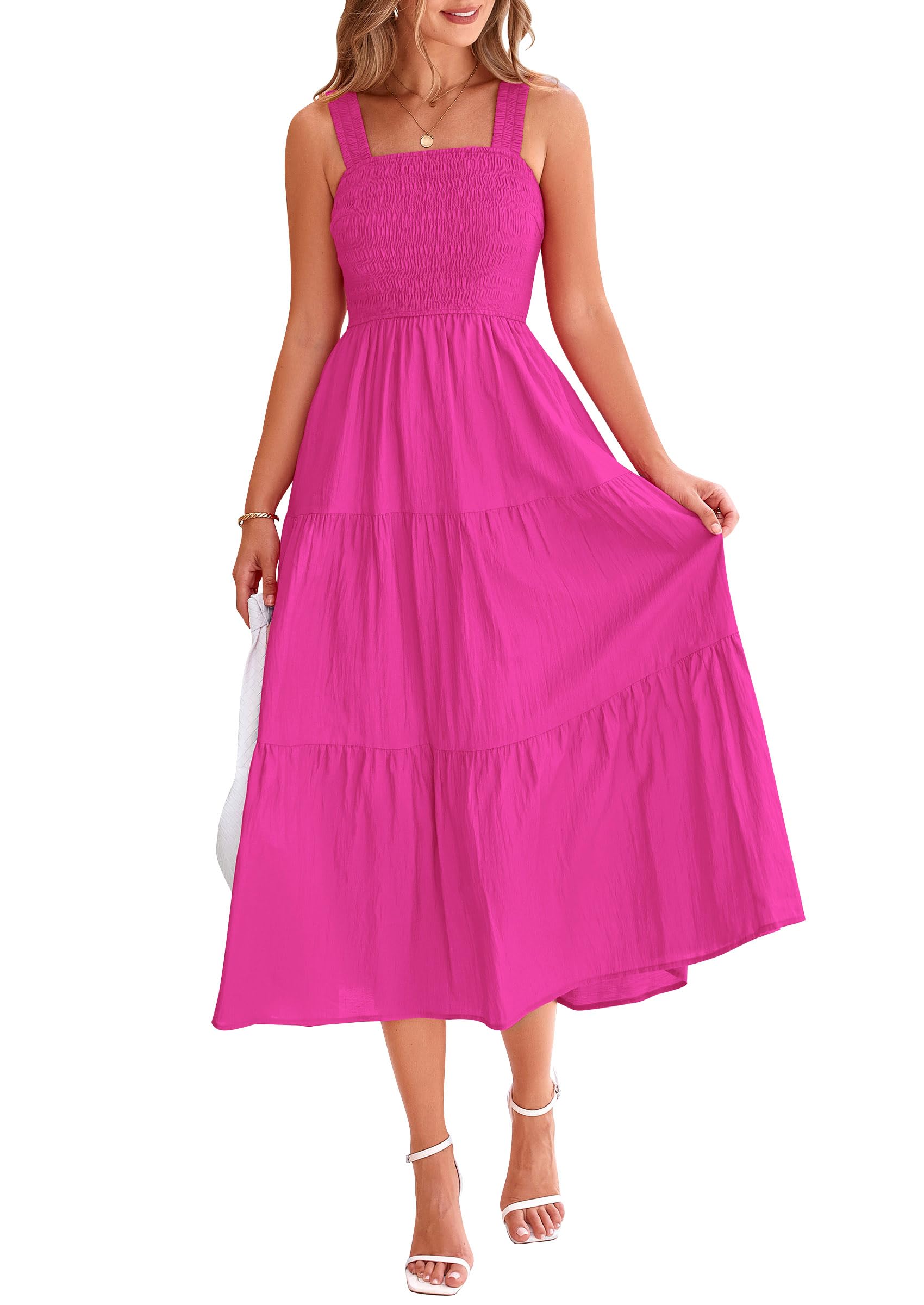 Vestido Prettygarden Para Mujer, Midi, Fruncido, De Verano, Rosa Y Rojo, Xxl - Venta Internacional.