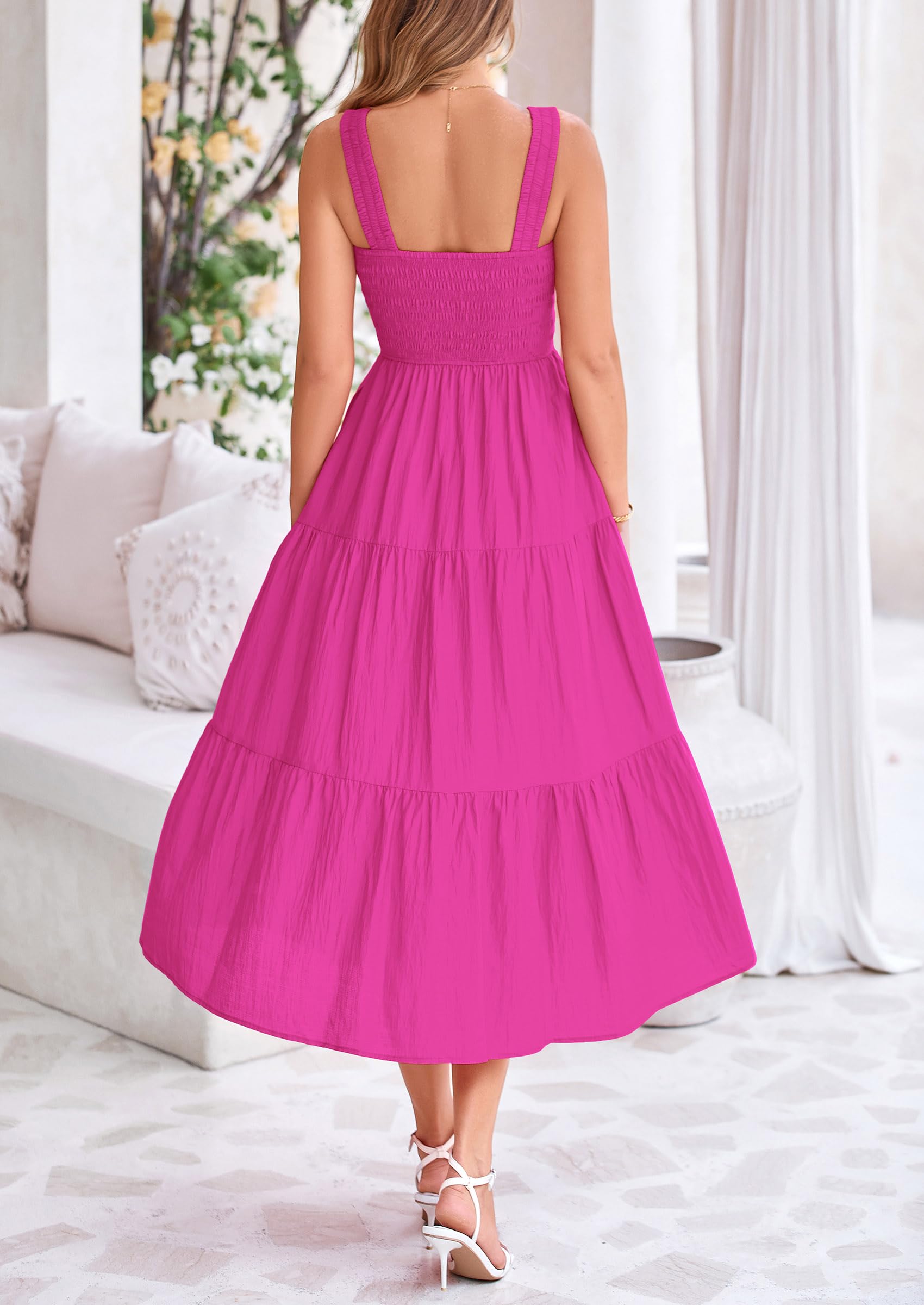 Foto 3 pulgar | Vestido Prettygarden Para Mujer, Midi, Fruncido, De Verano, Rosa Y Rojo, Xxl - Venta Internacional.