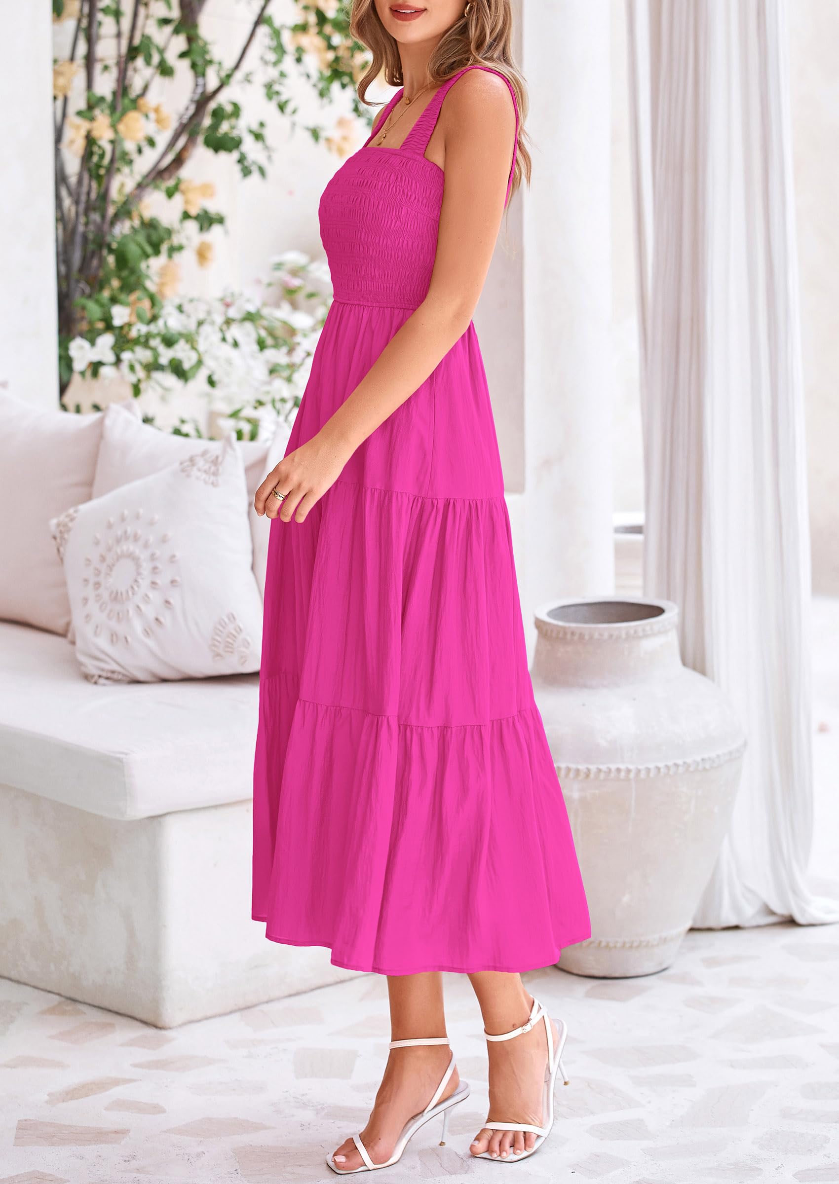 Foto 6 pulgar | Vestido Prettygarden Para Mujer, Midi, Fruncido, De Verano, Rosa Y Rojo, Xxl - Venta Internacional.
