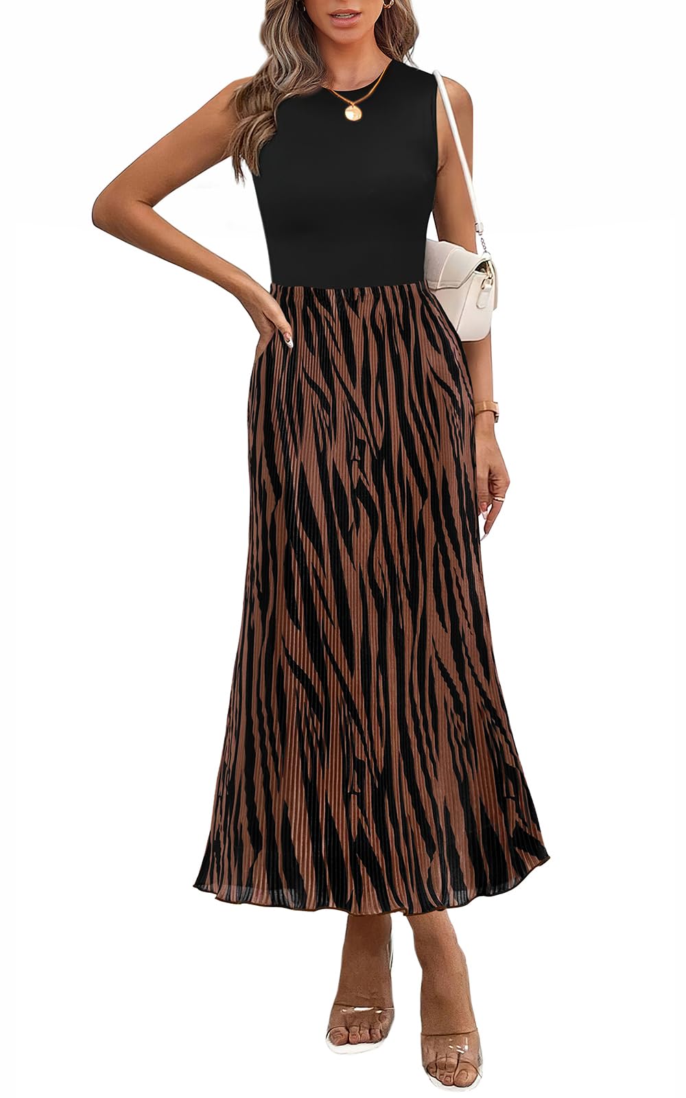 Vestido De Verano Prettygarden 2025 Con Estampado Gráfico Sin Mangas Marrón - Venta Internacional.