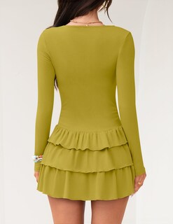 Foto 4 | Minivestido Zesica De Manga Larga De Punto Acanalado Con Volantes Para Mujer - Venta Internacional.