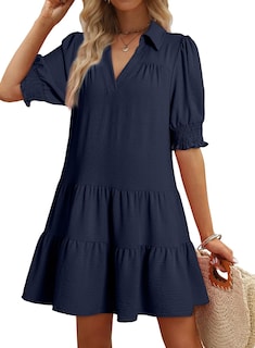 Foto 1 | Vestido De Verano Dokotoo Con Cuello En V Y Cuello En V, Manga Media, Azul Marino - Venta Internacional.