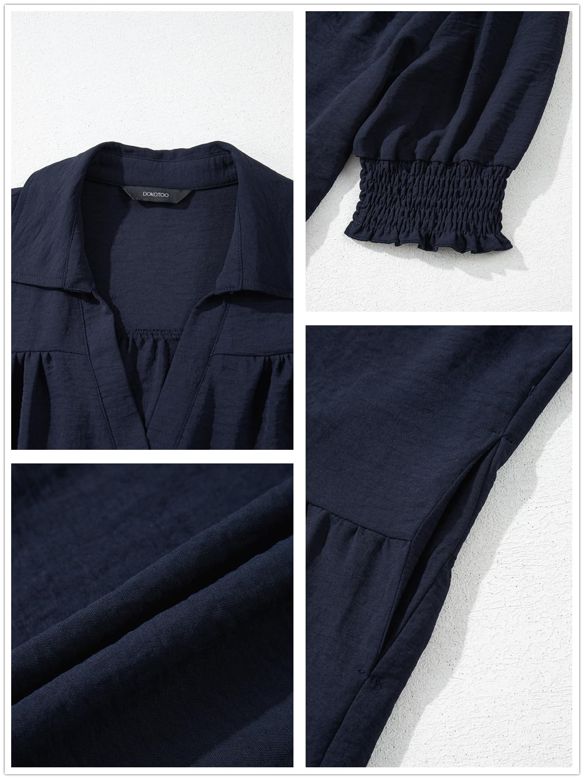 Foto 5 pulgar | Vestido De Verano Dokotoo Con Cuello En V Y Cuello En V, Manga Media, Azul Marino - Venta Internacional.
