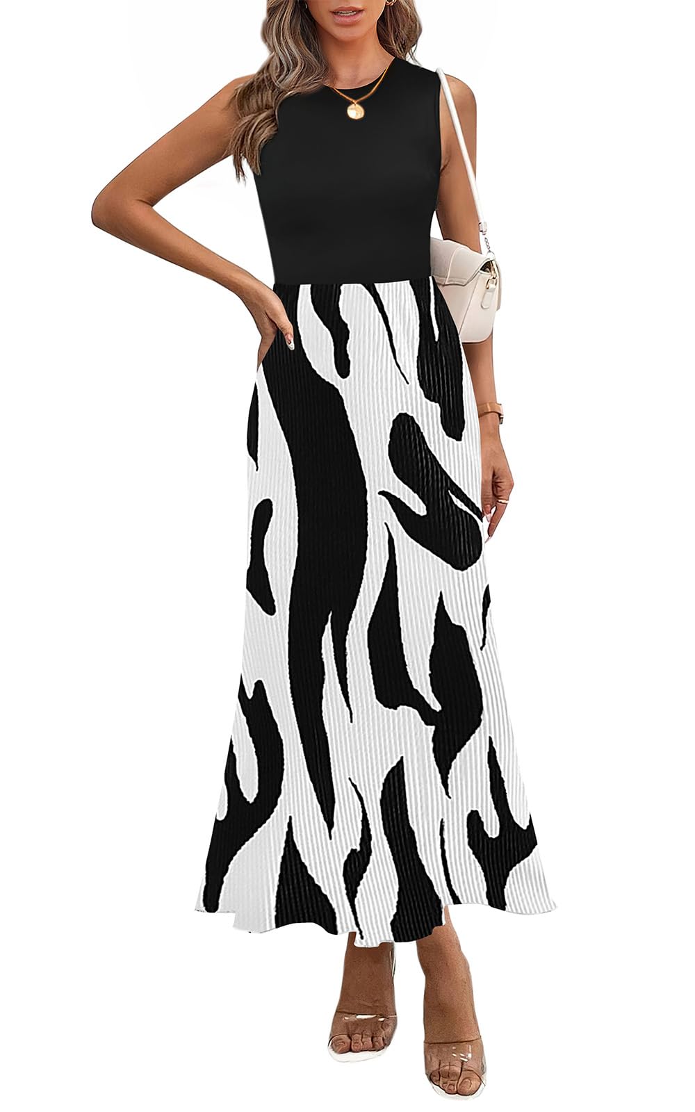 Foto 1 | Vestido De Verano Prettygarden 2025 Con Estampado Gráfico Sin Mangas Blanco - Venta Internacional.
