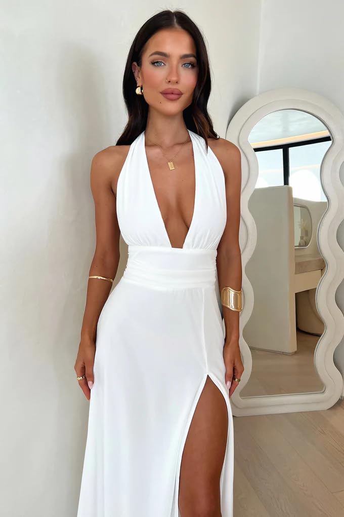 Foto 3 pulgar | Vestido Largo Gokatosau Sexy Sin Mangas Para Mujer, Blanco - Venta Internacional.