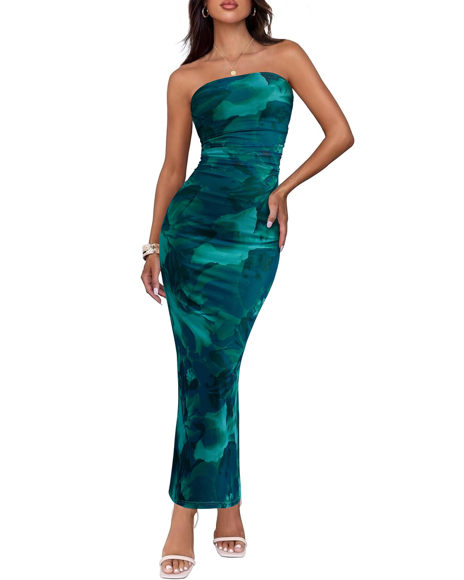 Vestido Largo BTFBM para Mujer Estampado Floral Strapless con Malla - Venta Internacional