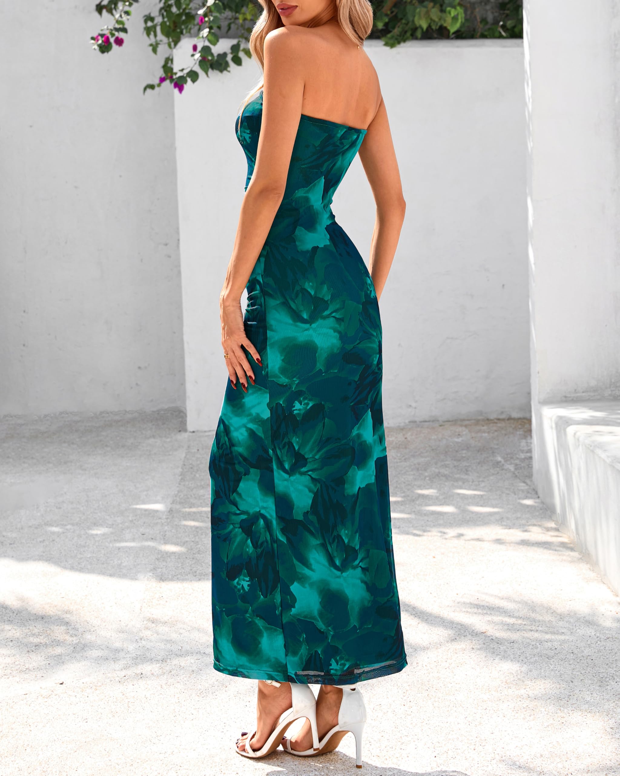 Foto 4 pulgar | Vestido Largo BTFBM para Mujer Estampado Floral Strapless con Malla - Venta Internacional