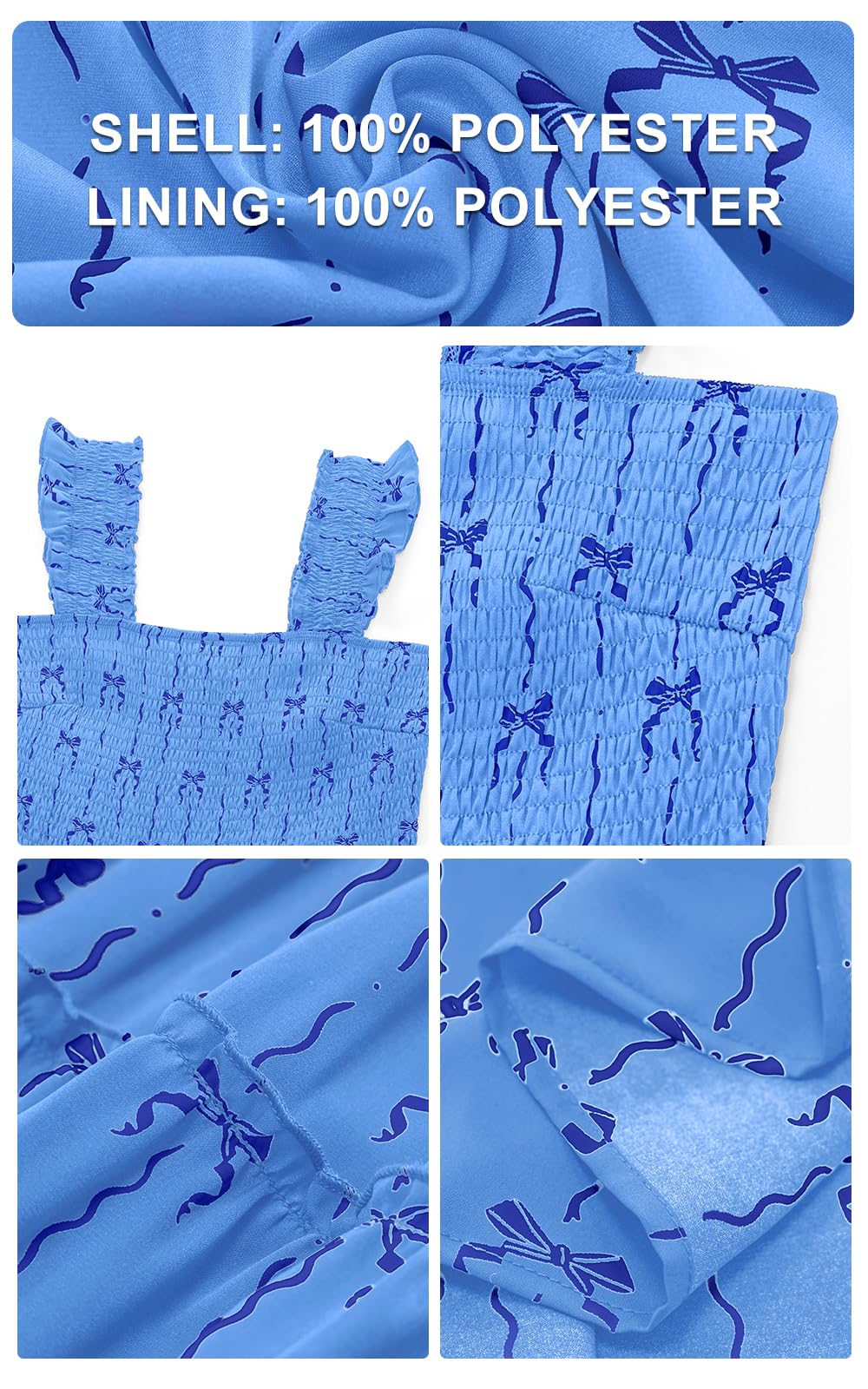 Foto 6 | Vestido Prettygarden, Parte Superior Fruncida, Con Volantes, Maxi Azul, Para Mujer - Venta Internacional.