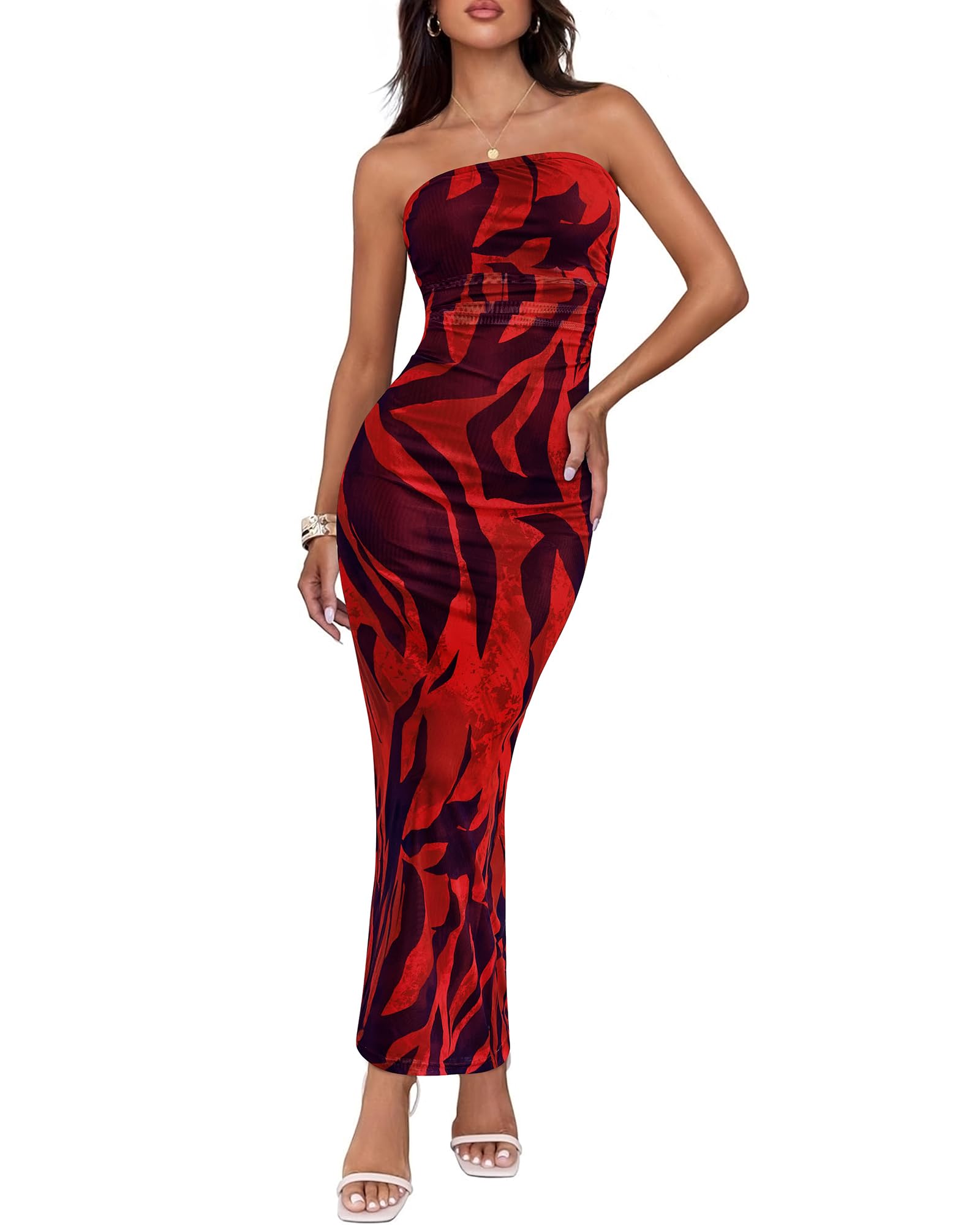 Foto 1 | Vestido Largo BTFBM para Mujer Estampado Floral Strapless con Malla - Venta Internacional