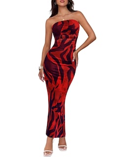 Foto 1 | Vestido Largo BTFBM para Mujer Estampado Floral Strapless con Malla - Venta Internacional