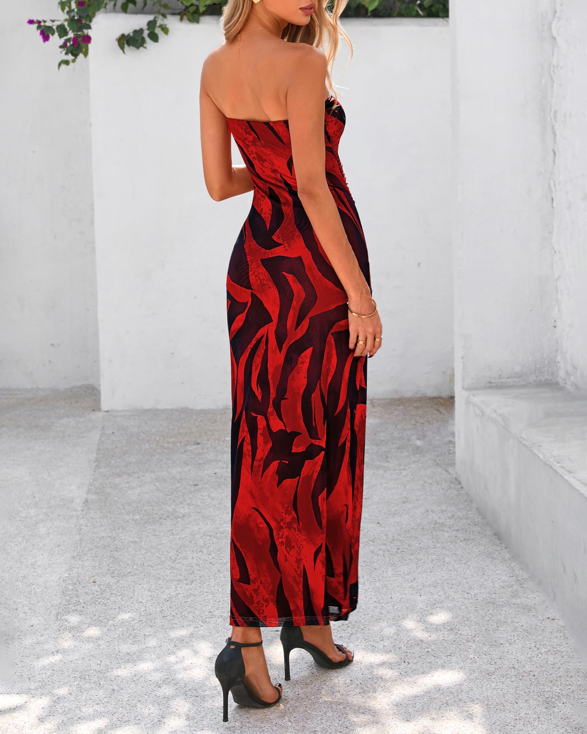 Foto 4 pulgar | Vestido Largo BTFBM para Mujer Estampado Floral Strapless con Malla - Venta Internacional