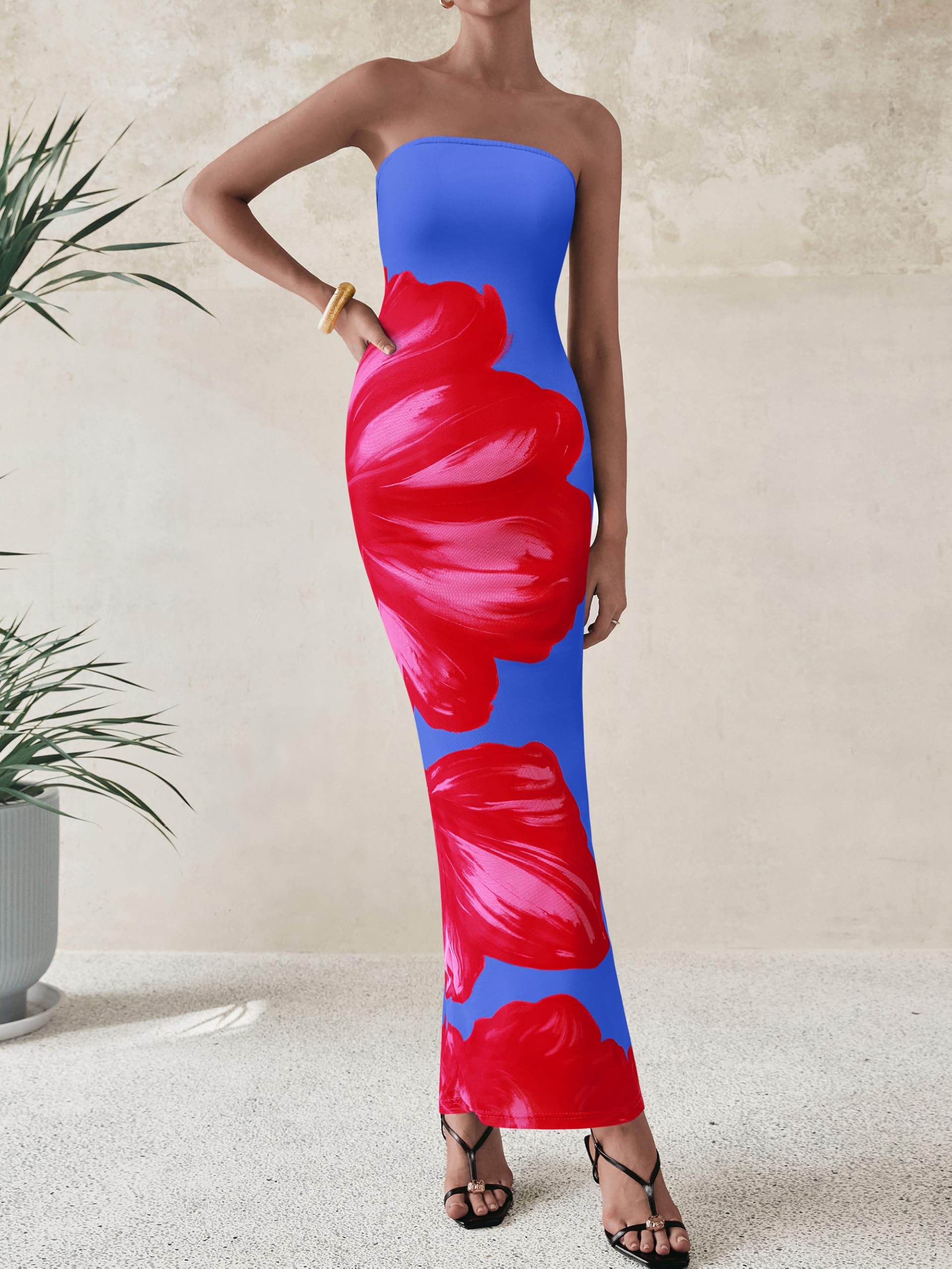 Foto 2 | Vestido Largo Prettygarden Para Mujer, Sin Tirantes, Con Estampado Floral - Venta Internacional.