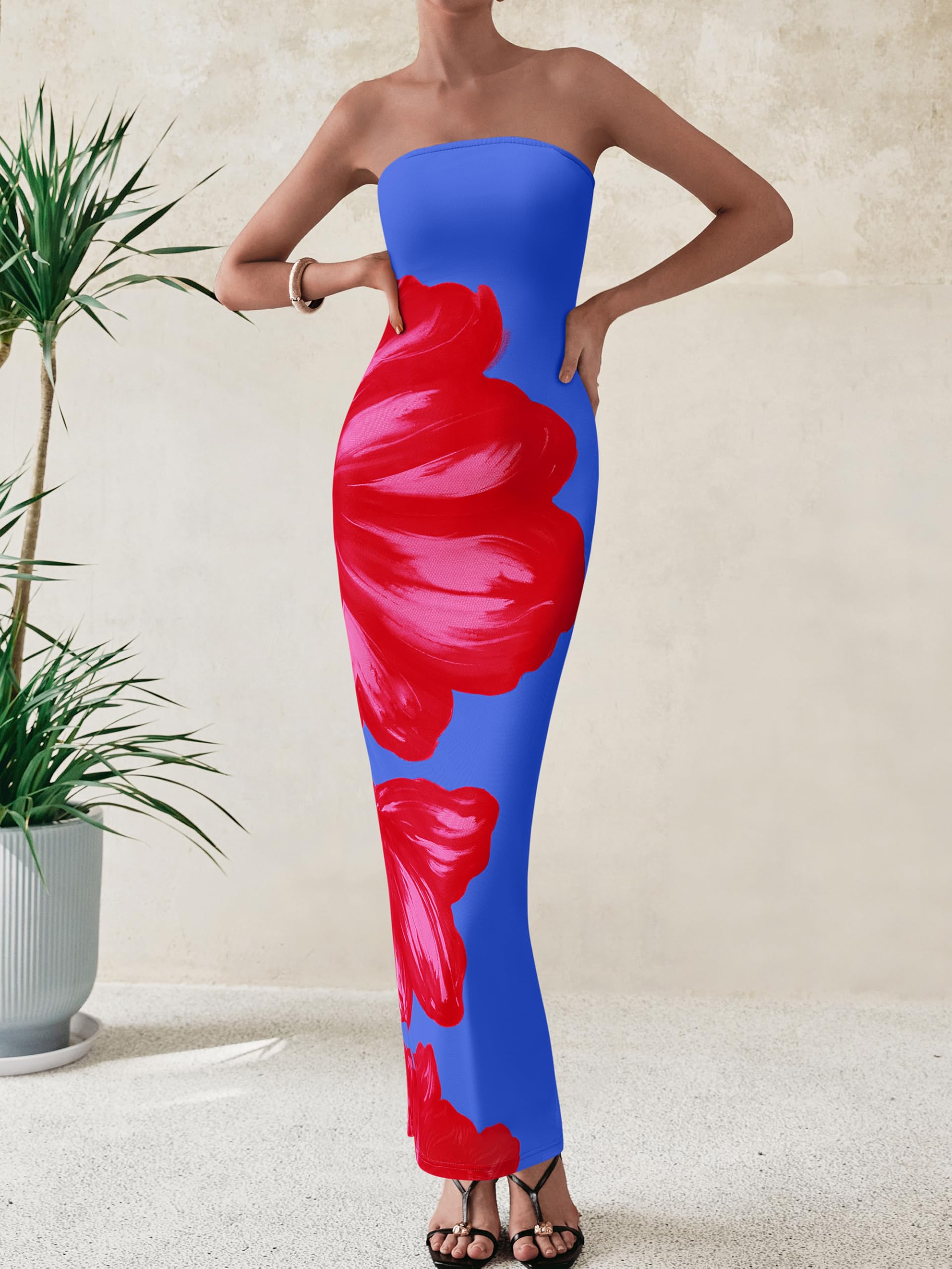 Foto 4 | Vestido Largo Prettygarden Para Mujer, Sin Tirantes, Con Estampado Floral - Venta Internacional.