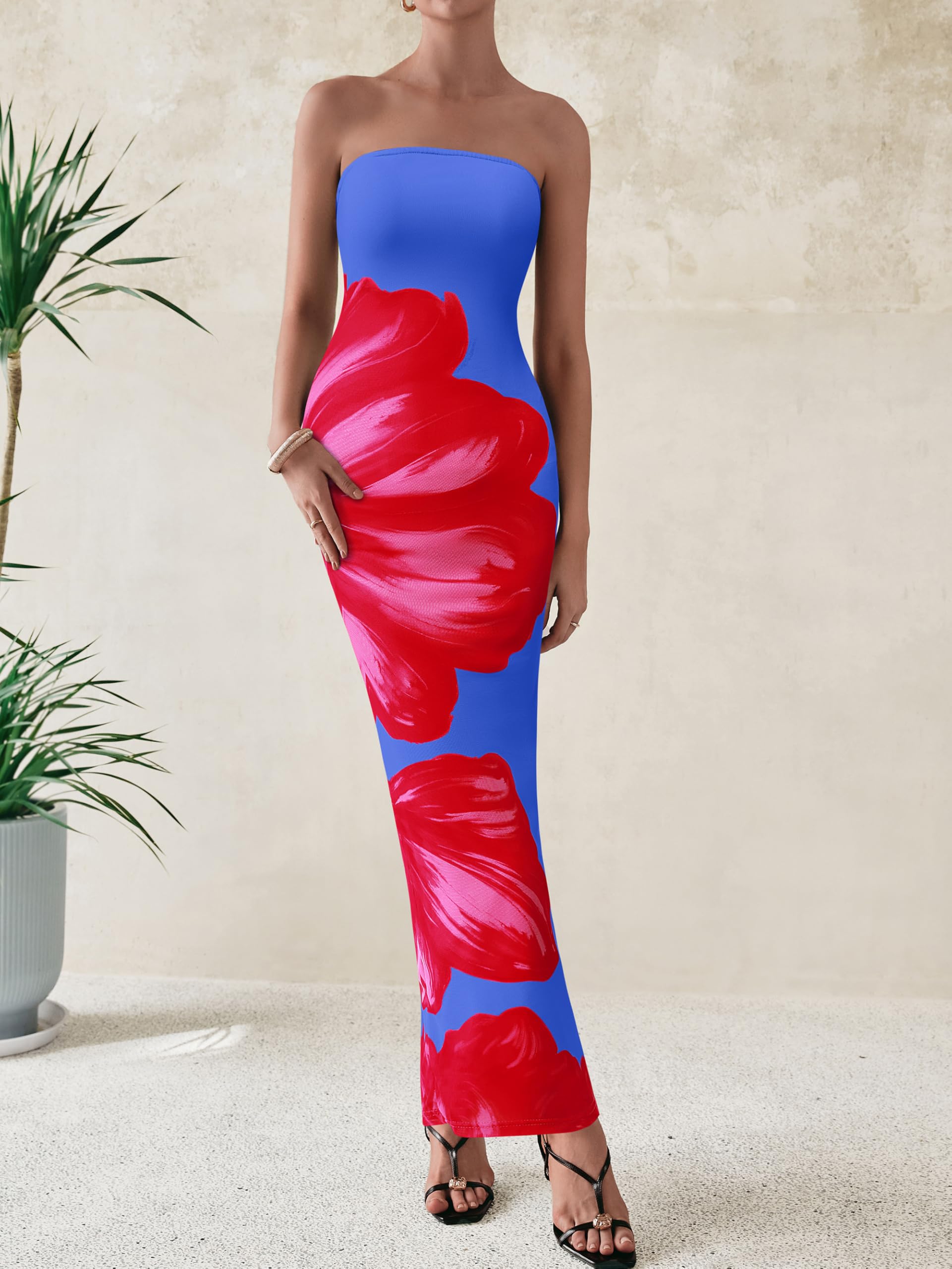 Foto 7 | Vestido Largo Prettygarden Para Mujer, Sin Tirantes, Con Estampado Floral - Venta Internacional.