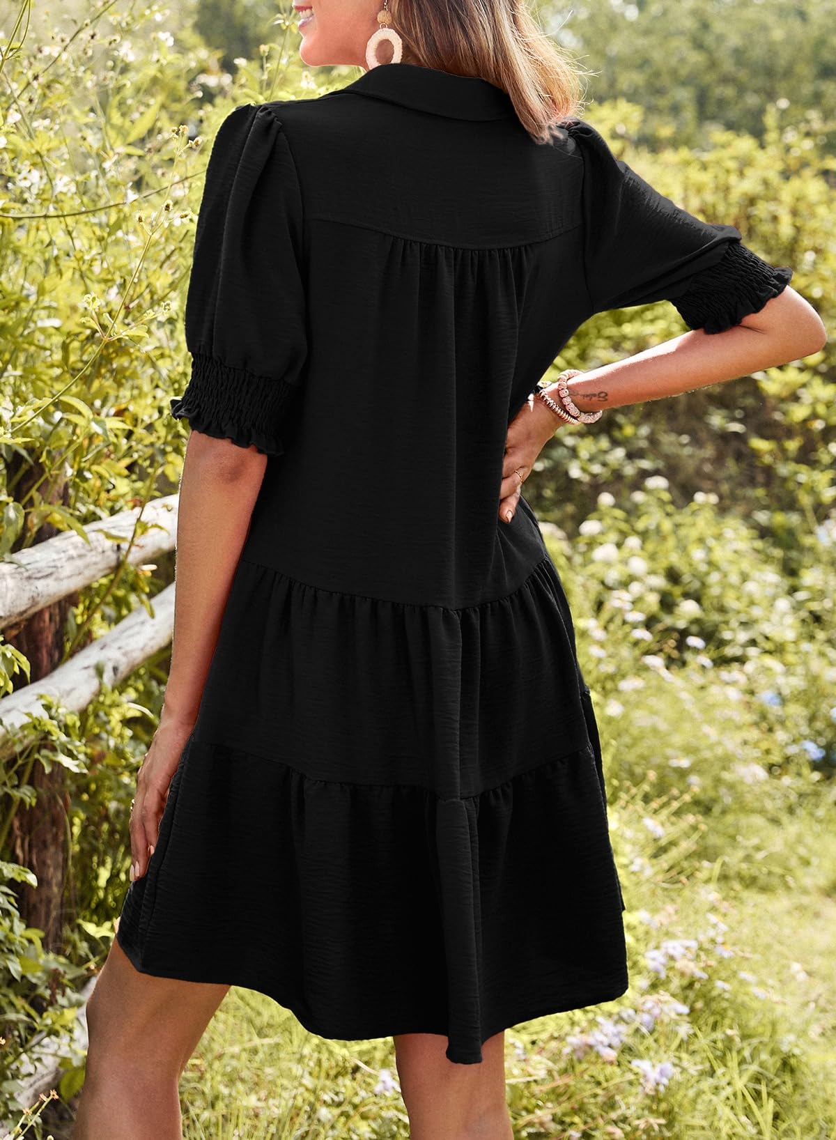 Foto 5 pulgar | Vestido Dokotoo Con Cuello En V Y Cuello En V, Manga Media, Verano, Negro - Venta Internacional.